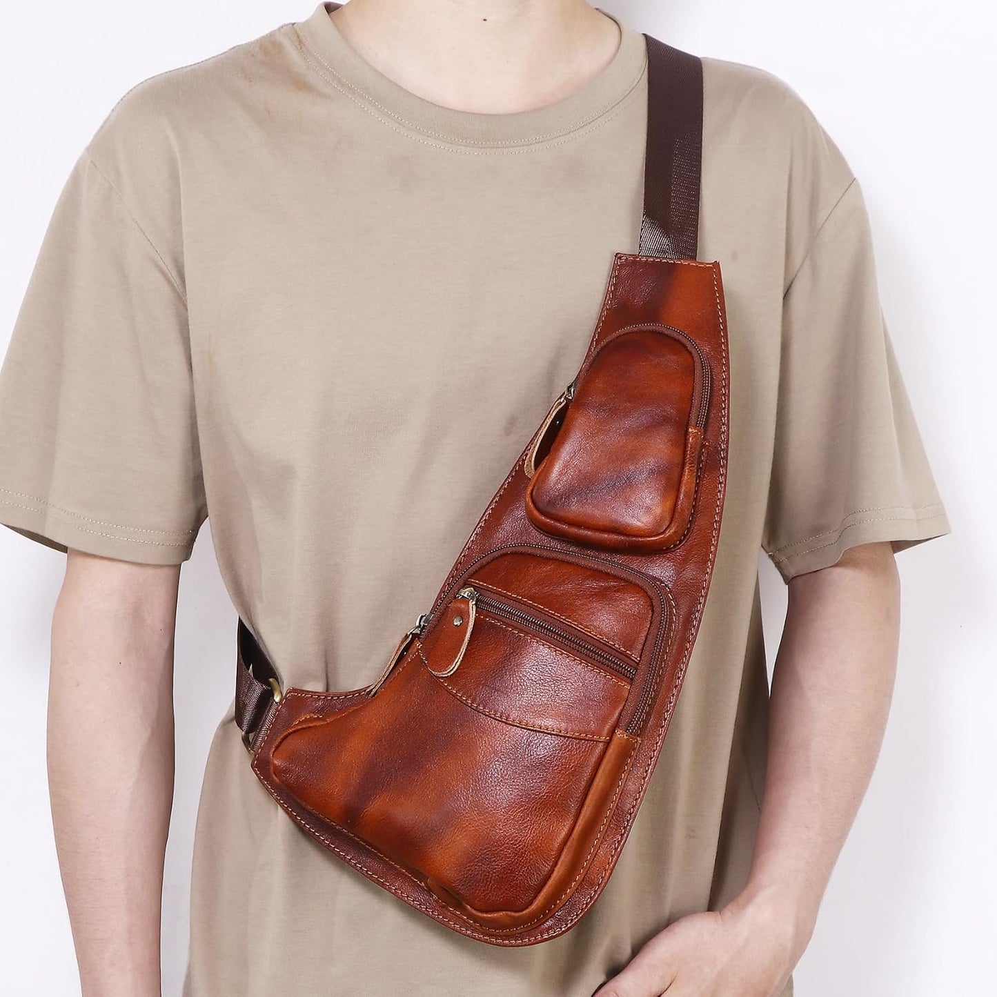 Genuine Leather Sling Bag for Men Women Backpack Chest Shoulder Satchel Crossbody Bags Casual