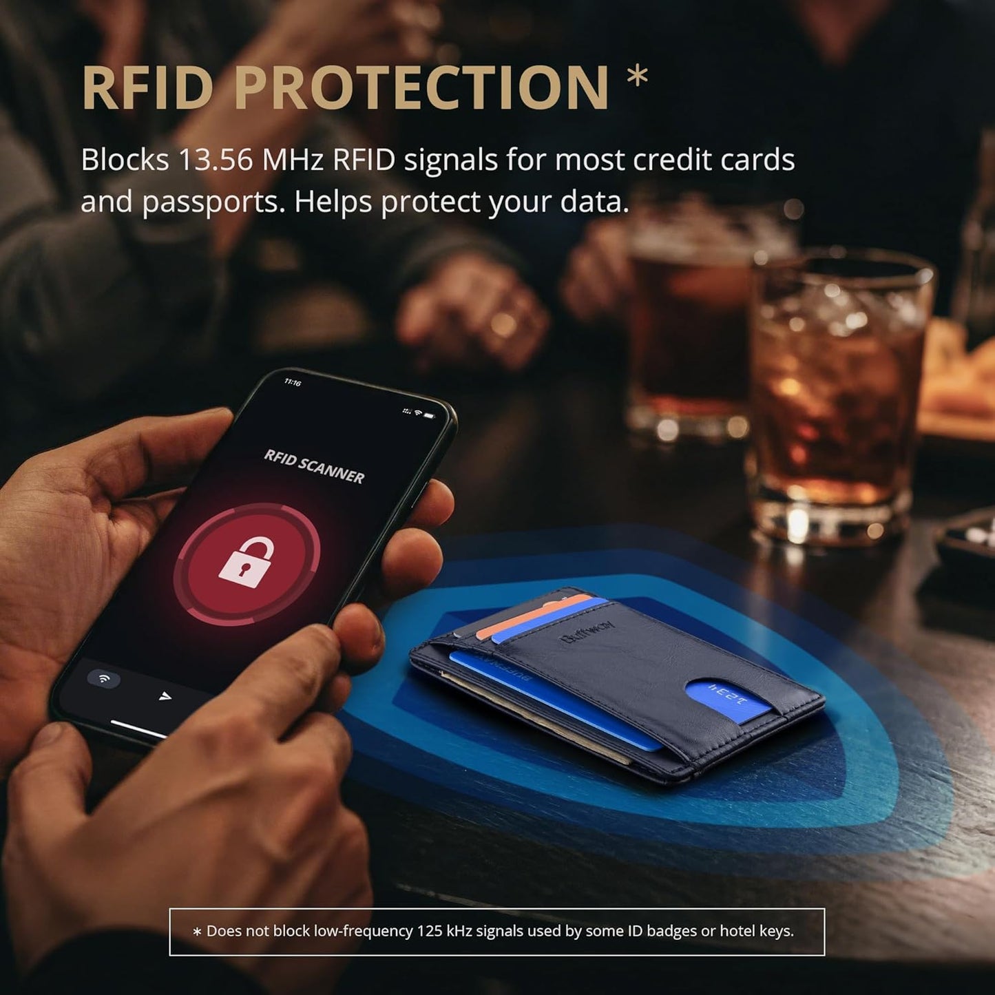Buffway Slim Minimalist Front Pocket RFID Blocking Leather Wallets for Men and Women - Alaska Blue
