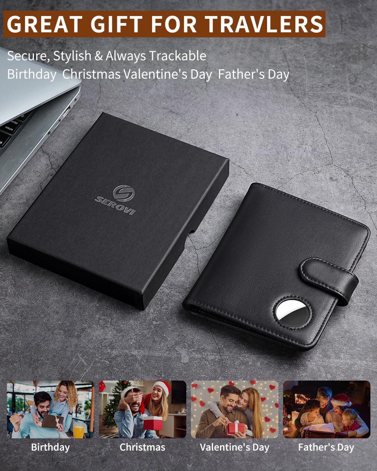 Passport Holder for Travel with AirTag Holder- Leather RFID Blocking Travel accessories with 5 Cards Slot&1ID Window,Magnetic Closure,Gift Box(Air Tag Not Included)