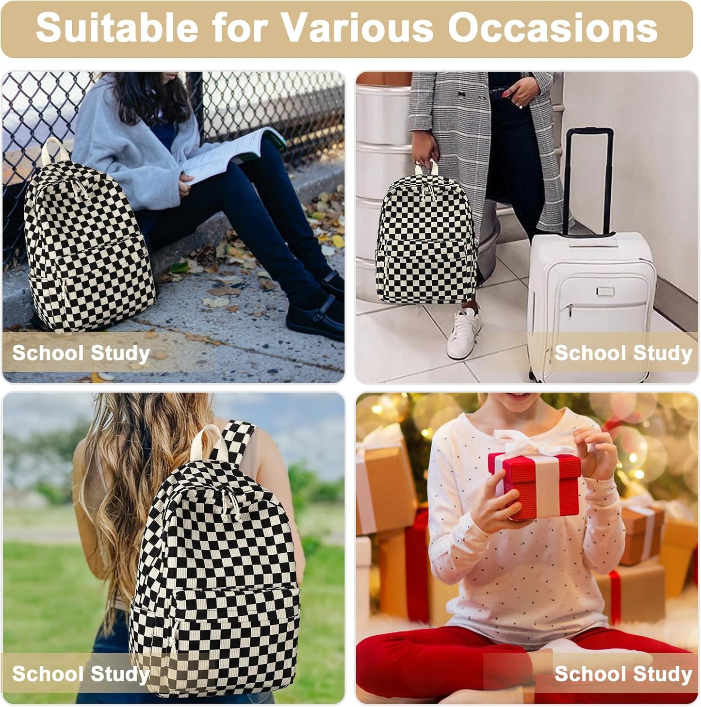 School Backpack for Teen Girls Bookbags Elementary High School Corduroy Laptop Bags Women Travel Daypacks