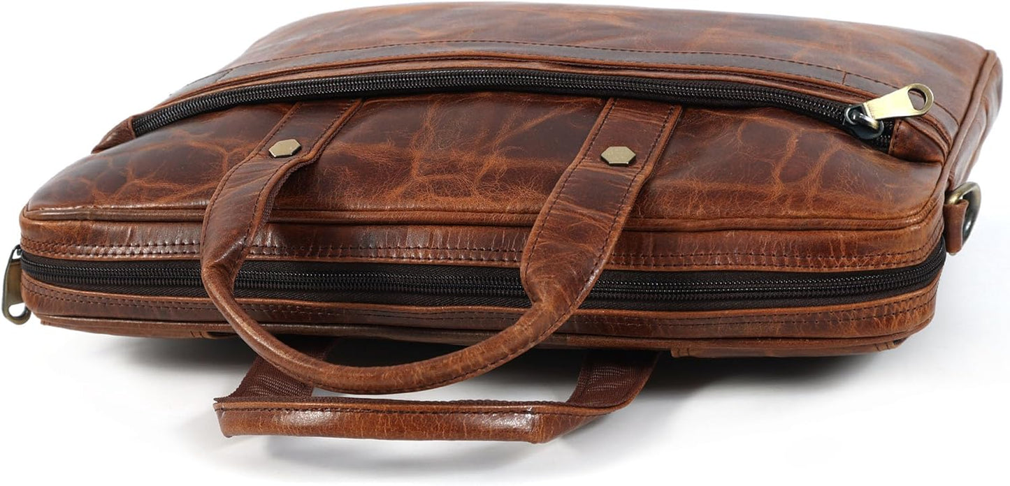 Mens Laptop Bag 16 Inch Waterproof Vintage Leather Shoulder Office Crossbody Bag With Ajustable Straps Metal Grip