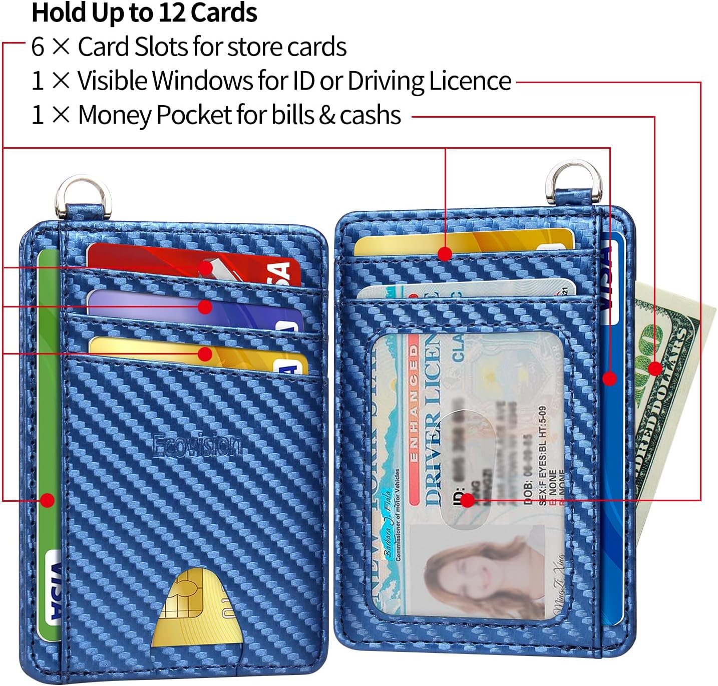EcoVision Slim Minimalist Front Pocket Wallet, RFID Blocking Credit Card Holder Wallet with Detachable D-Shackle for Men Women