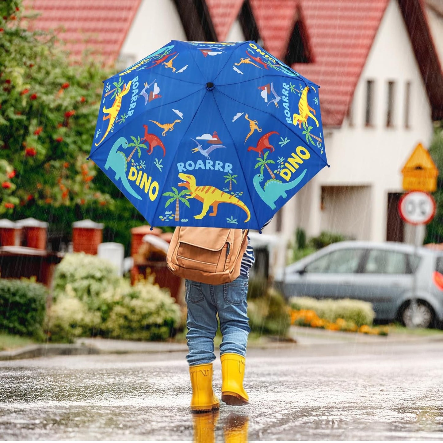 Kids Umbrella, Safety Windproof Umbrella with Easy-Grip Hook Handle for Toddler Girls and Boys