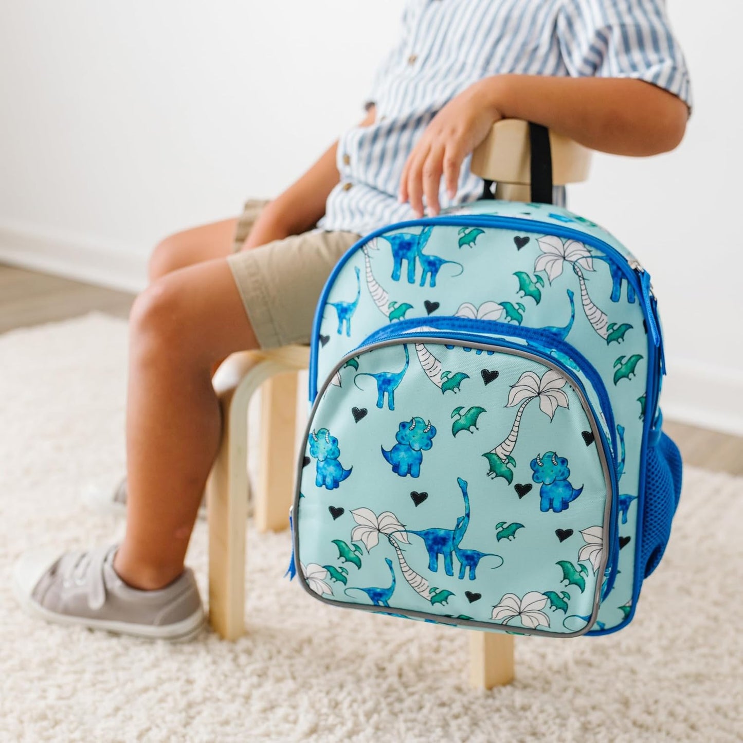 Wildkin JumpOff Jo 12-inch Kids Backpack – Lightweight, Durable Toddler Bag - Blue Dino