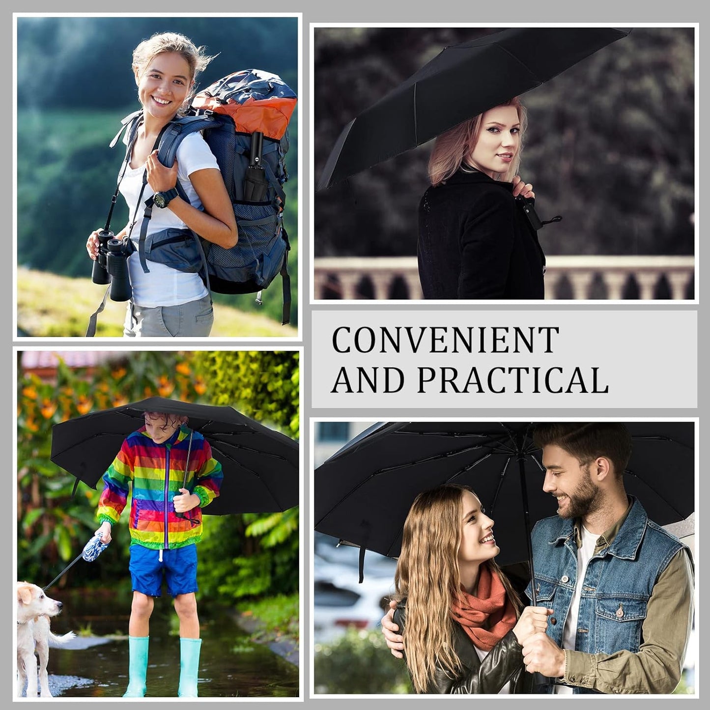 Jexine Automatic Open Close Umbrella Bulk 10 Ribs Portable Travel Windproof Compact Strong Light Folding Umbrellas for Rain Car Backpack, Black(12 Pcs)