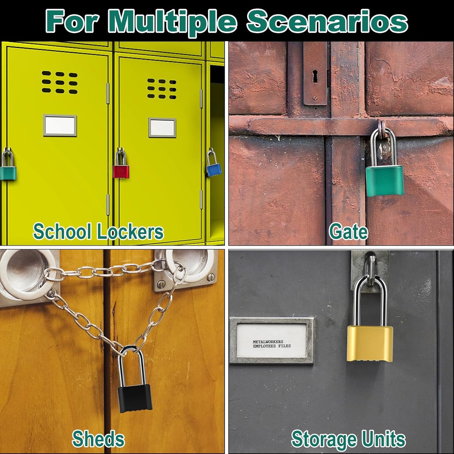 2pcs Combination Lock, 4-Digit Heavy Duty Combo Lock, Combination Padlock Outdoor Waterproof Gate