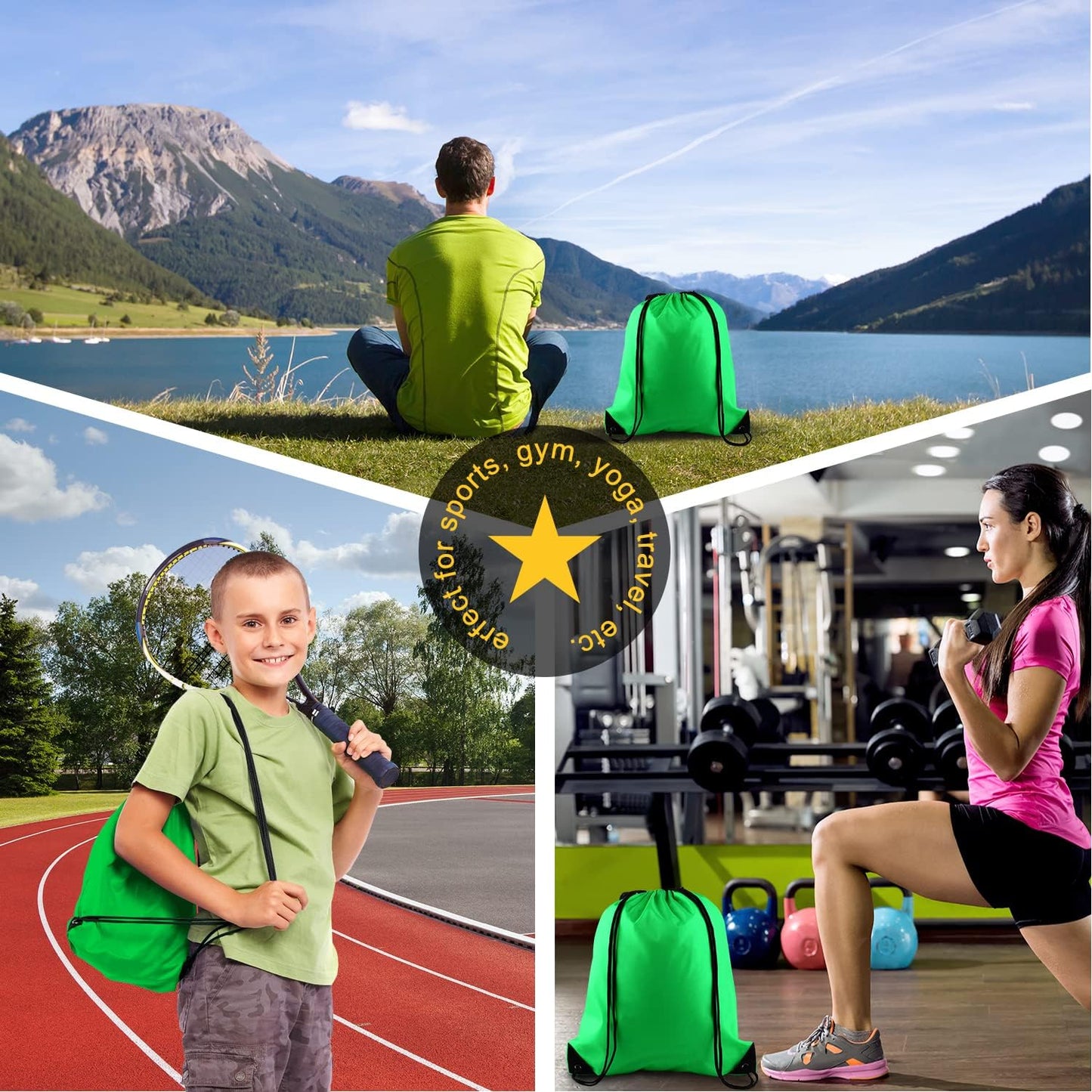 KUUQA 60Pcs Green Drawstring Backpack Bag Bulk Drawstring Bags String Bags Storage Bags Gym