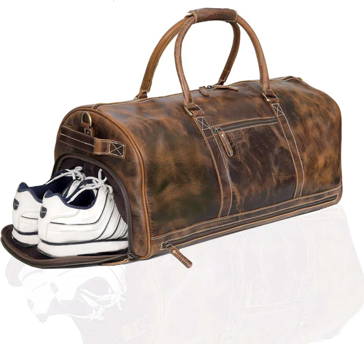 Vintage Leather Duffle Travel Duffel with Shoe Compartment Weekender Overnight Bag Carry on Duffel Bag for Men and Women Leather Sports Duffle Gym bag for Men