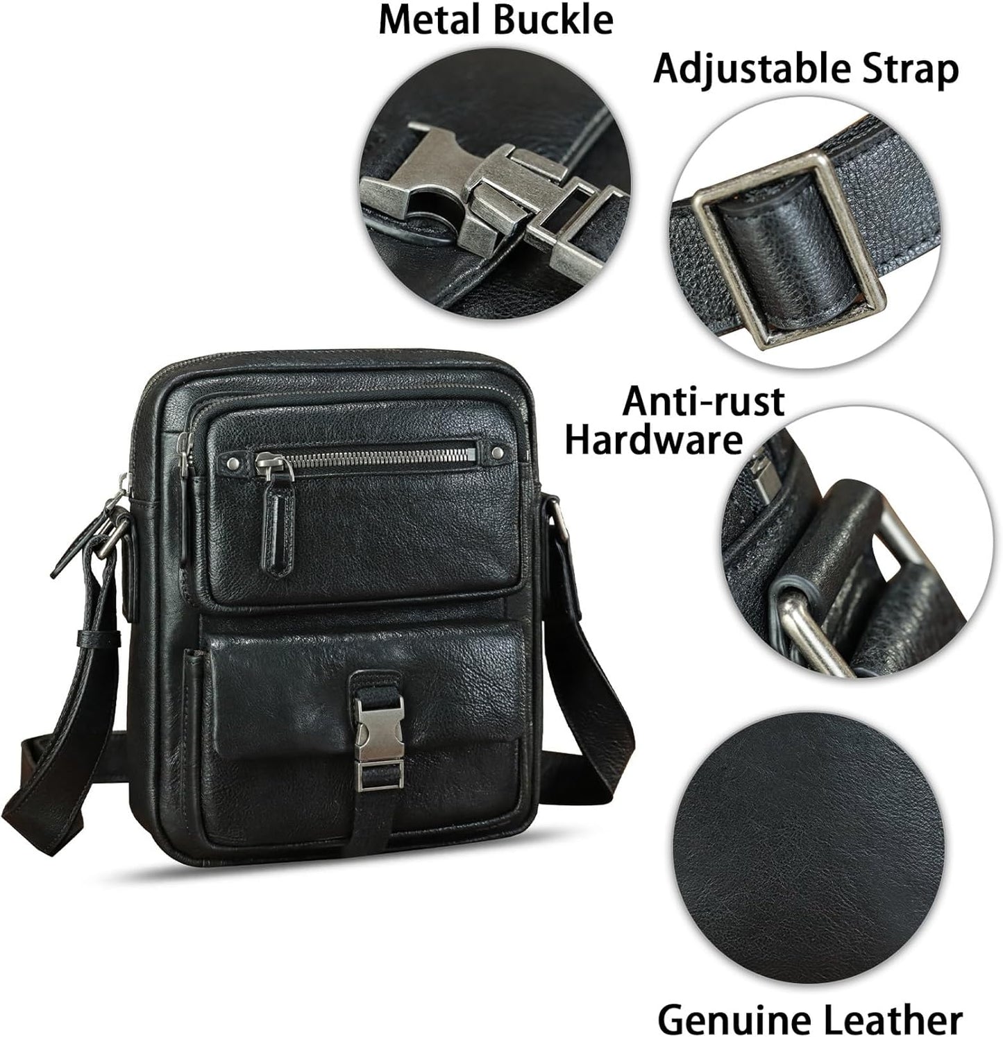 IVTG Genuine Leather Purse and Messenger Bag for Men Fashion Leather Shoulder Bags Briefcase Crossbody Satchel Bag with Strap