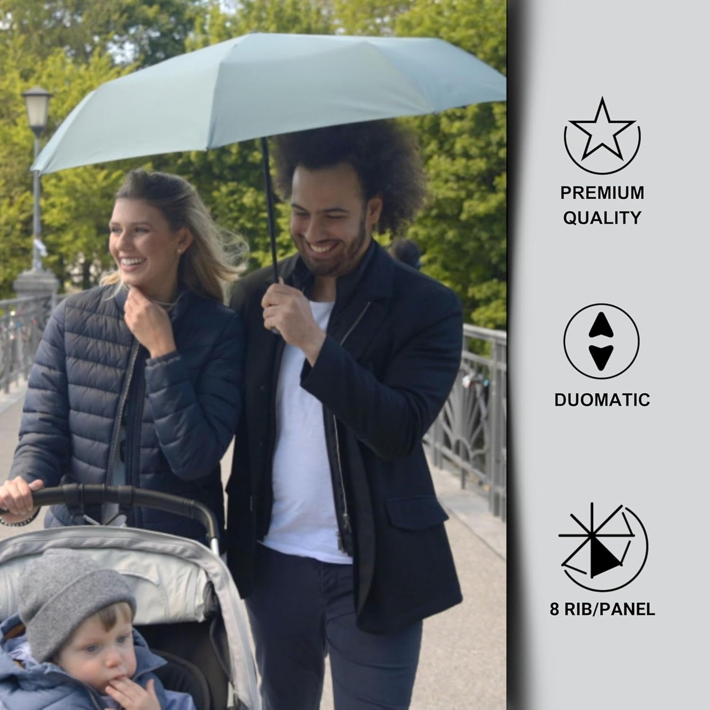 Knirps Vision Duomatic Automatic Open Close Rain Umbrella - Durable Compact Travel Umbrella for Adults - Recycled PET Canopy 97cm Diameter, Sustanable Eco+Friendly Retractable Umbrella & Carrying Case