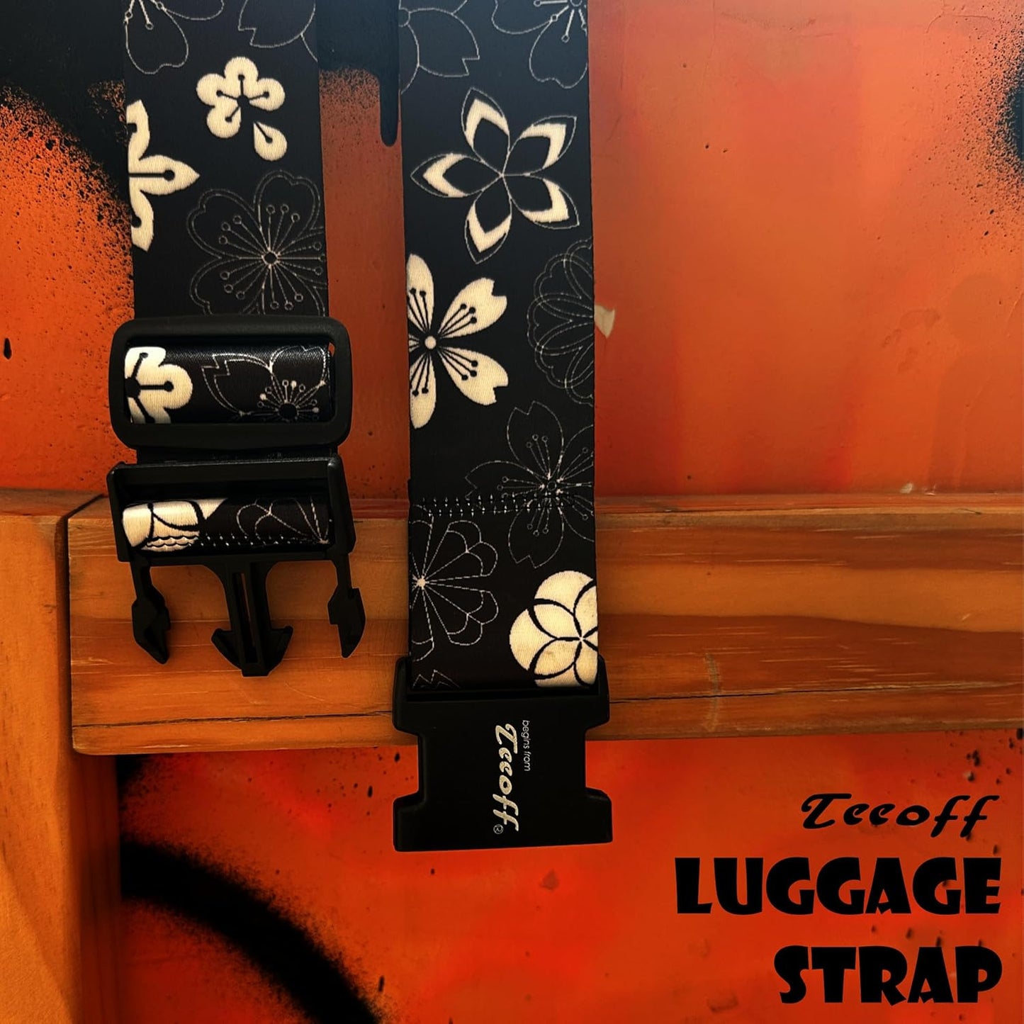 Teeoff Luggage Straps Suitcase Belts Travel Bag Accessories Adjustable 220CM (Sakura Black White - 2 Pack)
