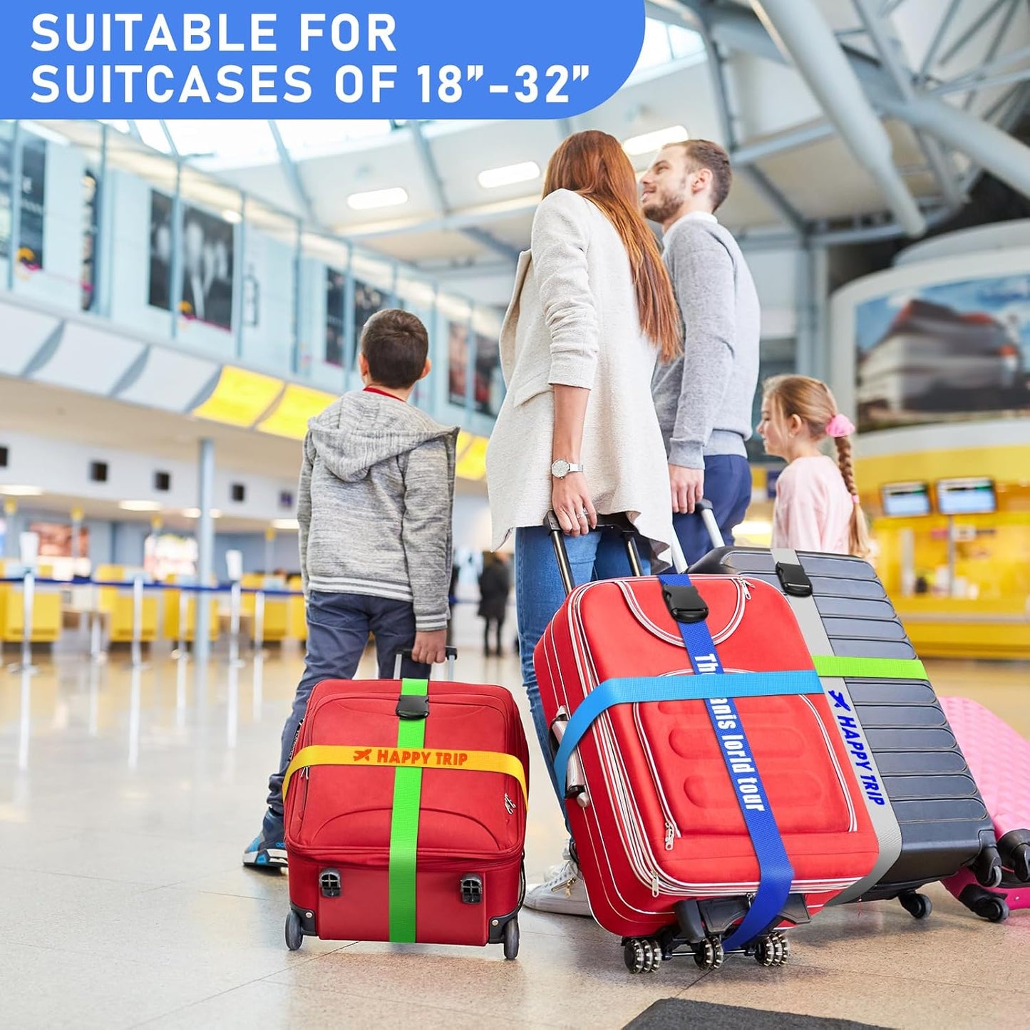 Personalised Luggage Straps for Suitcases, 8 Pieces - Custom Luggage Strap with Embroidery Text