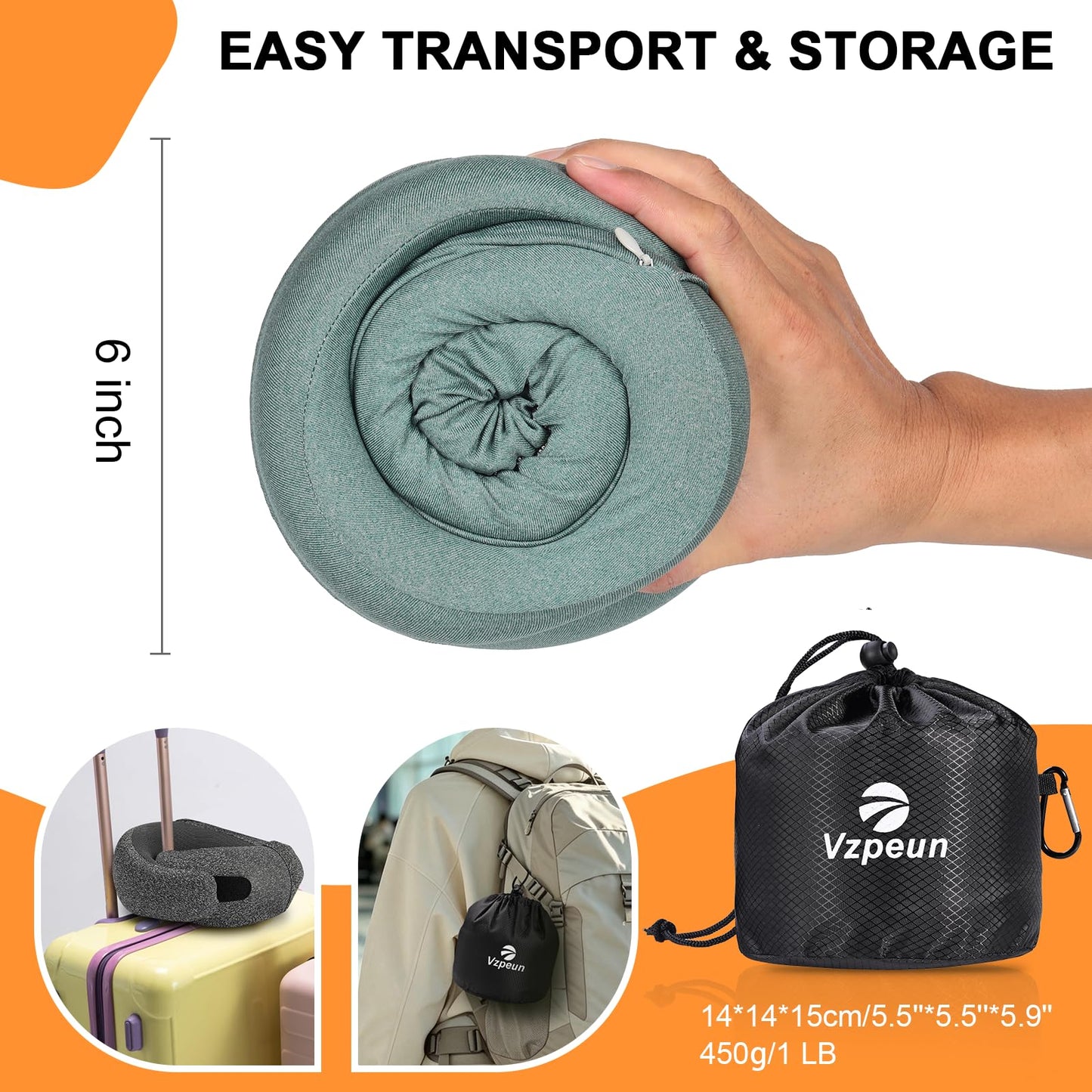 Vzpeun Travel Pillow - Hooded Neck Pillow Airplane Memory Foam Filling