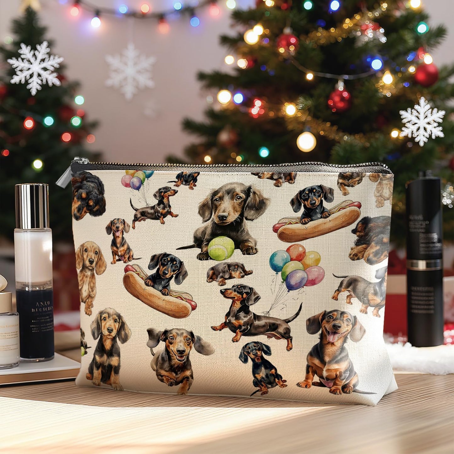 Funny Dachshund Makeup Bag Gifts for Women, Gifts for Dachshund Lovers, Weiner Dog Cosmetic Bag, Sausage Doxie Dog Zipper Makeup Pouch Travel Toiletry Bags