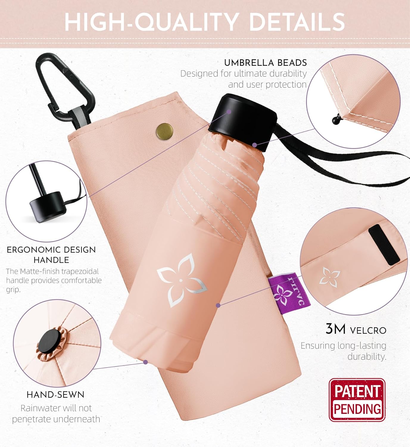 Windproof Travel Mini Umbrella - Manual Open Close with No Rebound for Seniors & Kids, Small Compact and Portable for Rain, Reflective Design for Night Safety Men & Women