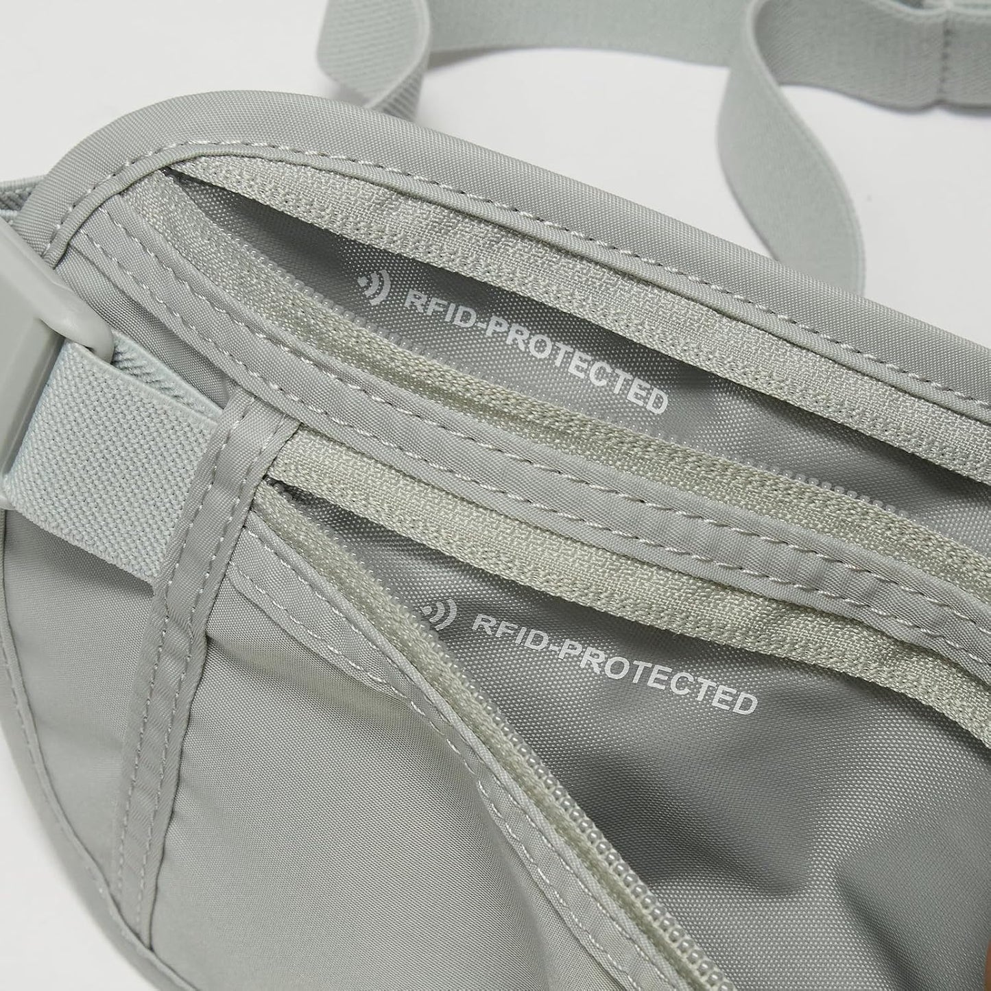 Pander RFID Blocking Travel Money Belt – Hidden Waist Pouch for Passport, Cash, Cards, Slim Belt Bag for Men and Women, Light Grey