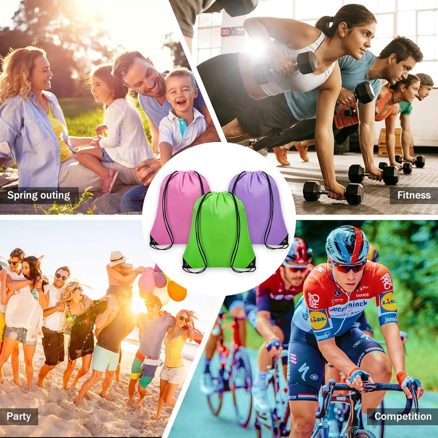 50Pcs Drawstring Backpack Bulk Cinch Bag, Drawstring Bags Polyester for Gym Sports Beach Party Trip (10 Colors)