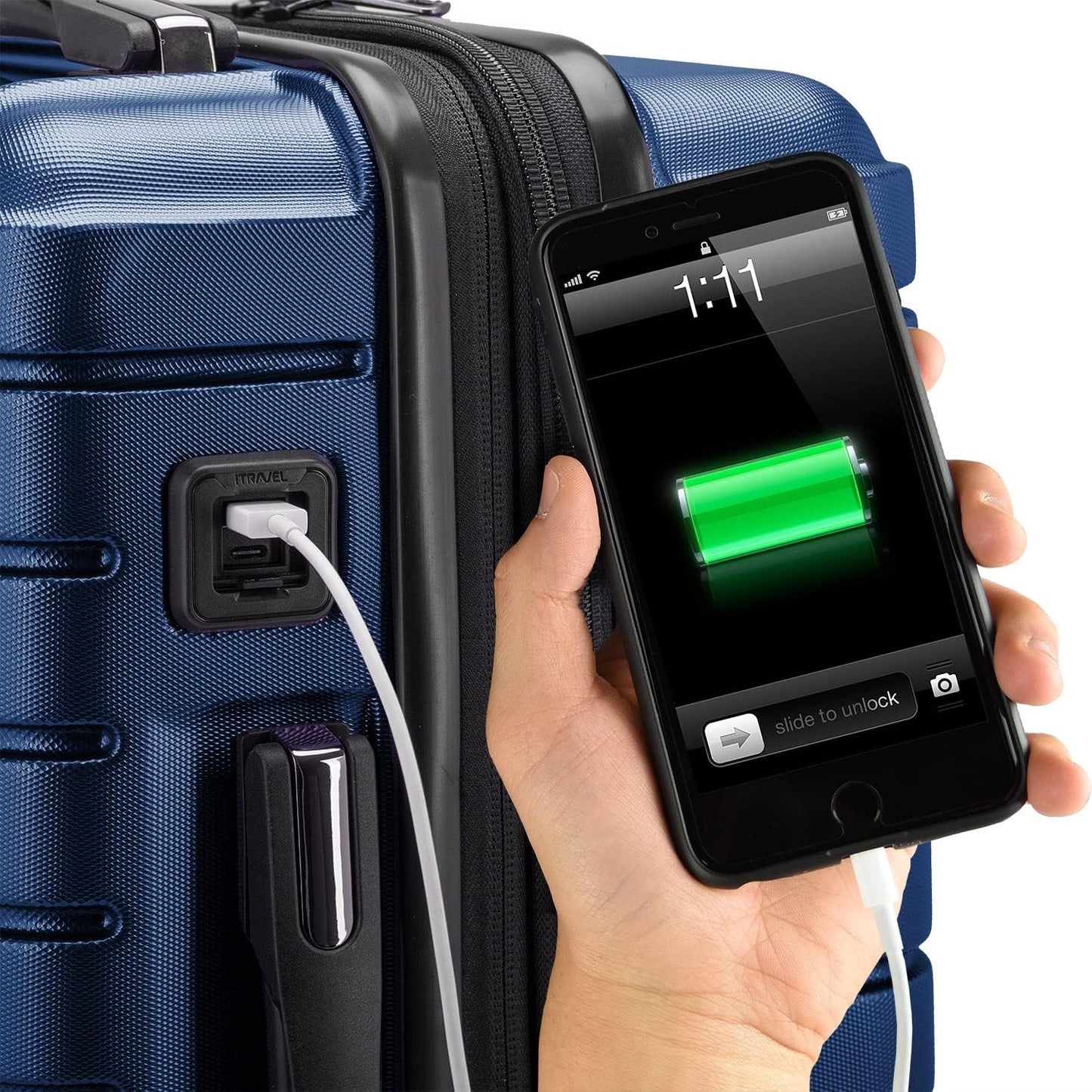 Traveler's Choice Archer Polycarbonate Hardside Spinner Luggage Set, Tie Down Straps, Blue, 3-Piece