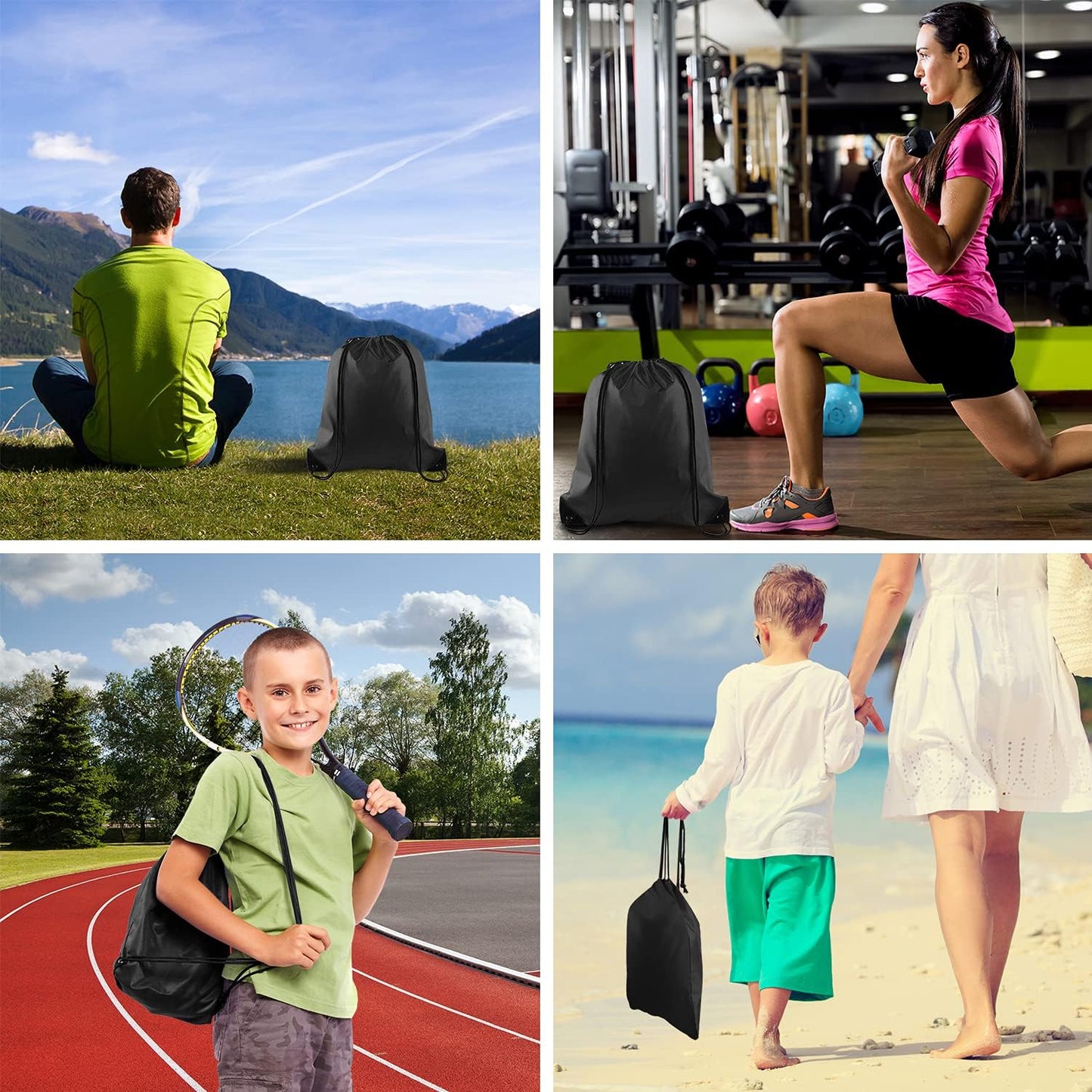 PLULON 25 Pcs Black Drawstring Bags Bulk, Black Drawstring Backpack Bulk String Backpack Cinch Sack Pull Sport Gym Backpack Bags for Yoga Traveling Outdoor Sports