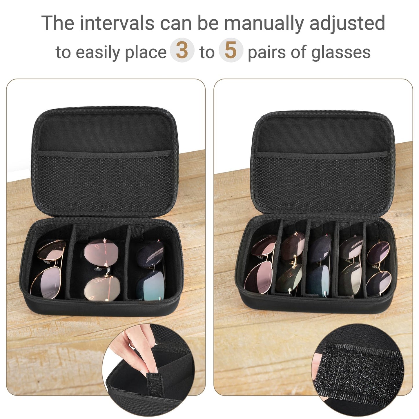 Mkono Travel Sunglasses Case Glass Organizer Multiple Pairs Adjustable Slot