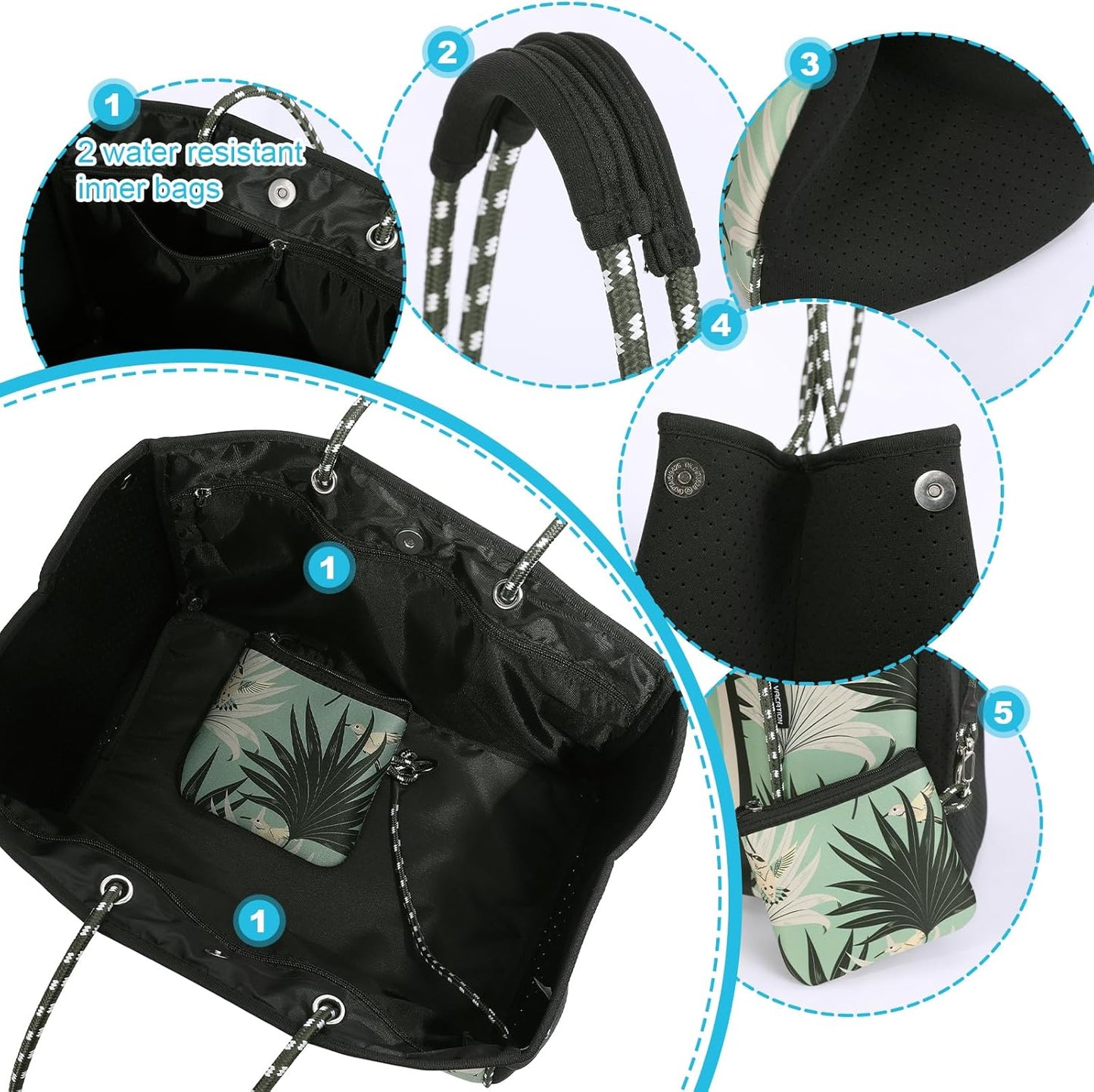 SUMARPO Neoprene Tote Bag, Large Multipurpose Beach Bag, Women Shoulder Bag for Shopping, Beach, Gym, Travel