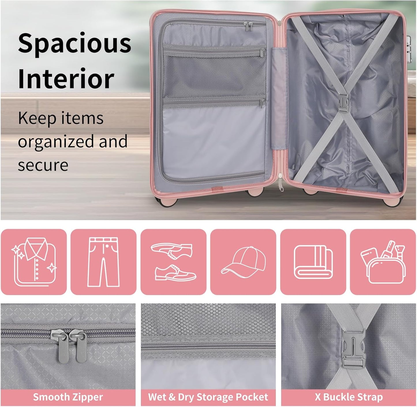 22x14x9 Airline Approved Vintage Style Carry On Luggage with Backpack Sets for Women, ABS+PC
