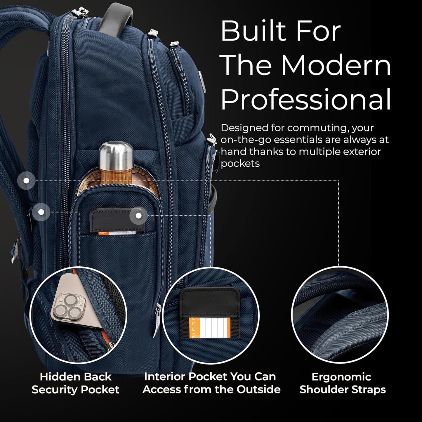 Briggs & Riley Large Cargo Backpack for Women & Men - Laptop Backpack, For Work & Travel, Spacious & Durable, Padded Straps, Fits up to 17" Laptop - @work Collection, Navy