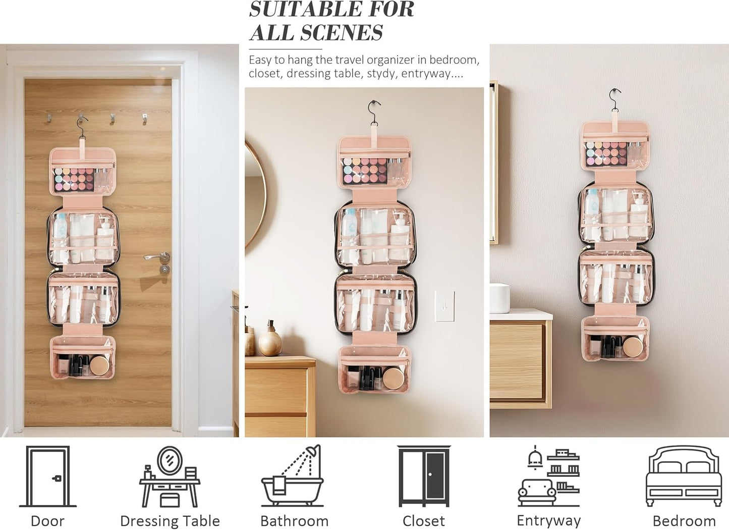 Gifts for Women, Initial Toiletry Makeup Bag Hanging Cosmetic Organizer with Embroidery Letter