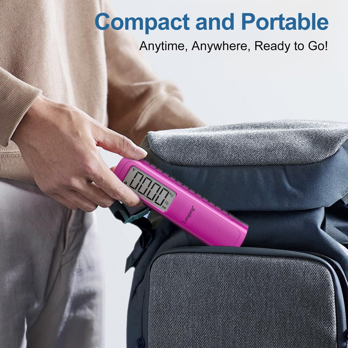 Battery-Free Digital Luggage Scale, 110lbs/50kg Portable Handheld Hanging Scale for Luggages, Suitcases, Backpacks & Bags, Easy Weighing for Travel, No Need Batteries (Pink)