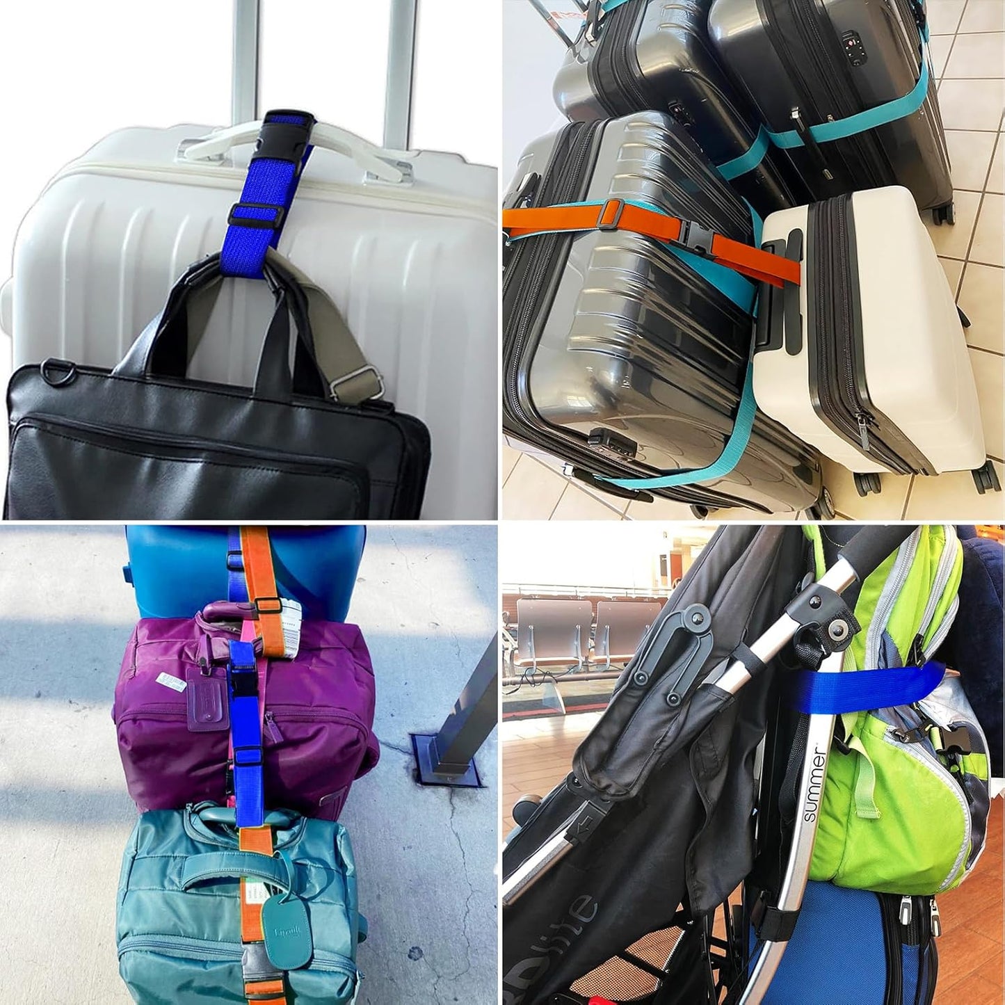 4Pack Luggage Straps for Suitcases, Travel Connector for Carry On Bag, Add Bag to Connect Two Suitcases, Adjustable Belt Attachment Accessories for Connect Your 3 Luggages, Purple
