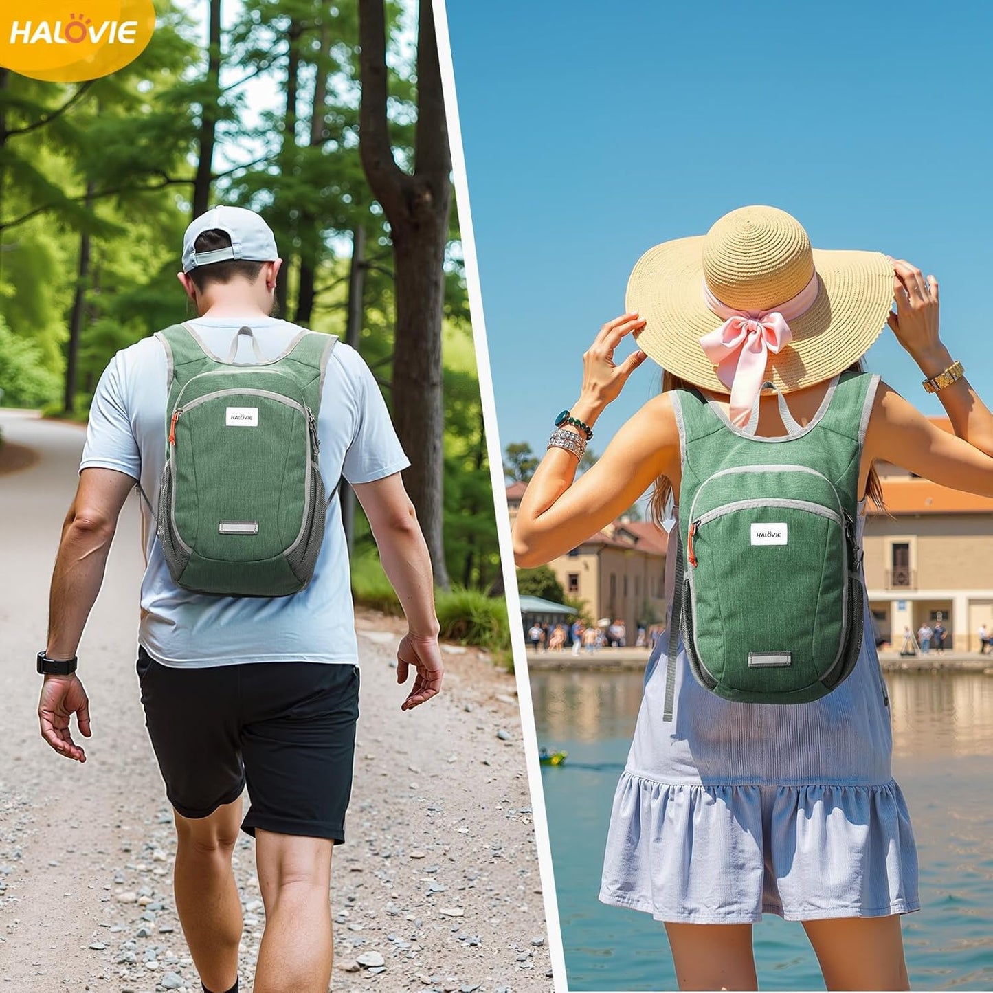 HALOVIE Small Hiking Backpack 10L Packable Lightweight Daypack Foldable Travel Back Pack for Women Men(Green)