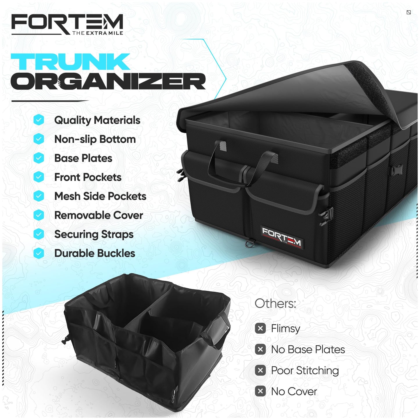 FORTEM Trunk Organizer - Foldable Car Organizer & Storage for SUVs & Trucks