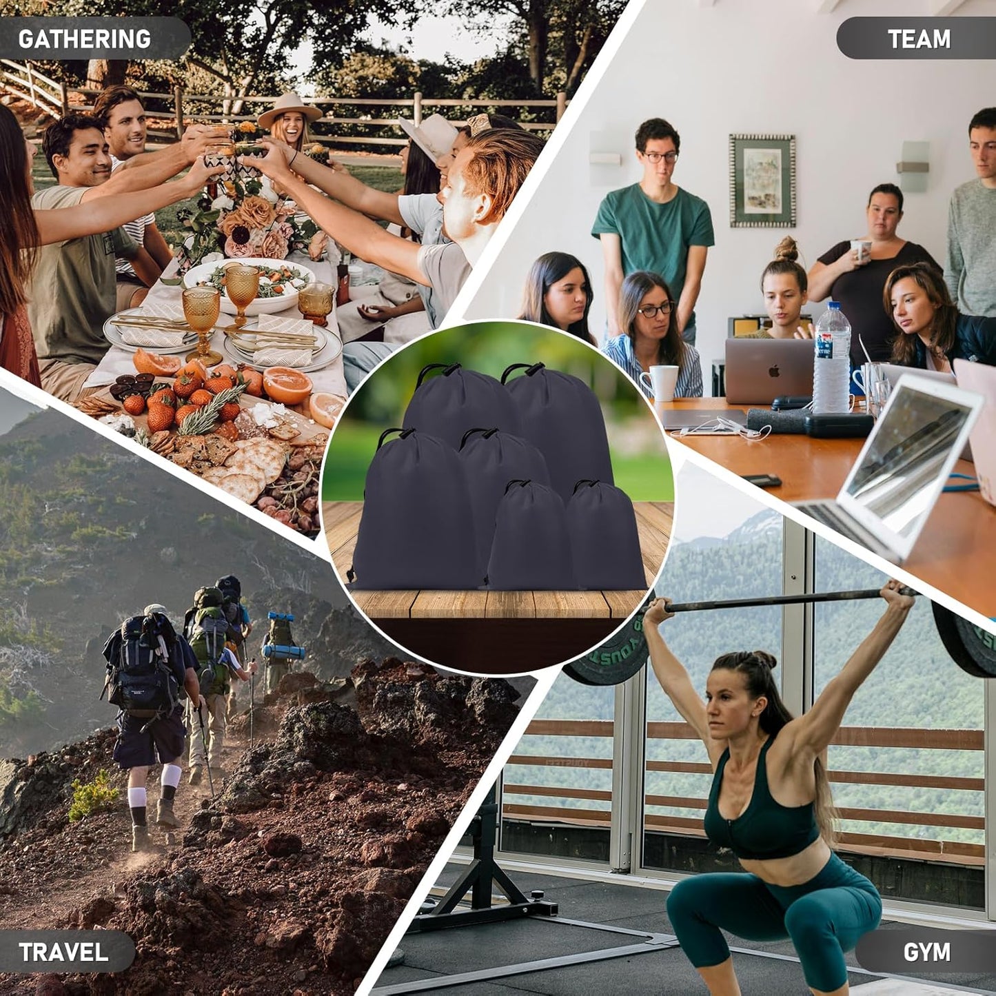 iMucci Upgrade Waterproof Drawstring Bag Sack Nylon Bag Ditty Bag for Gym Traveling, Hiking, Yoga