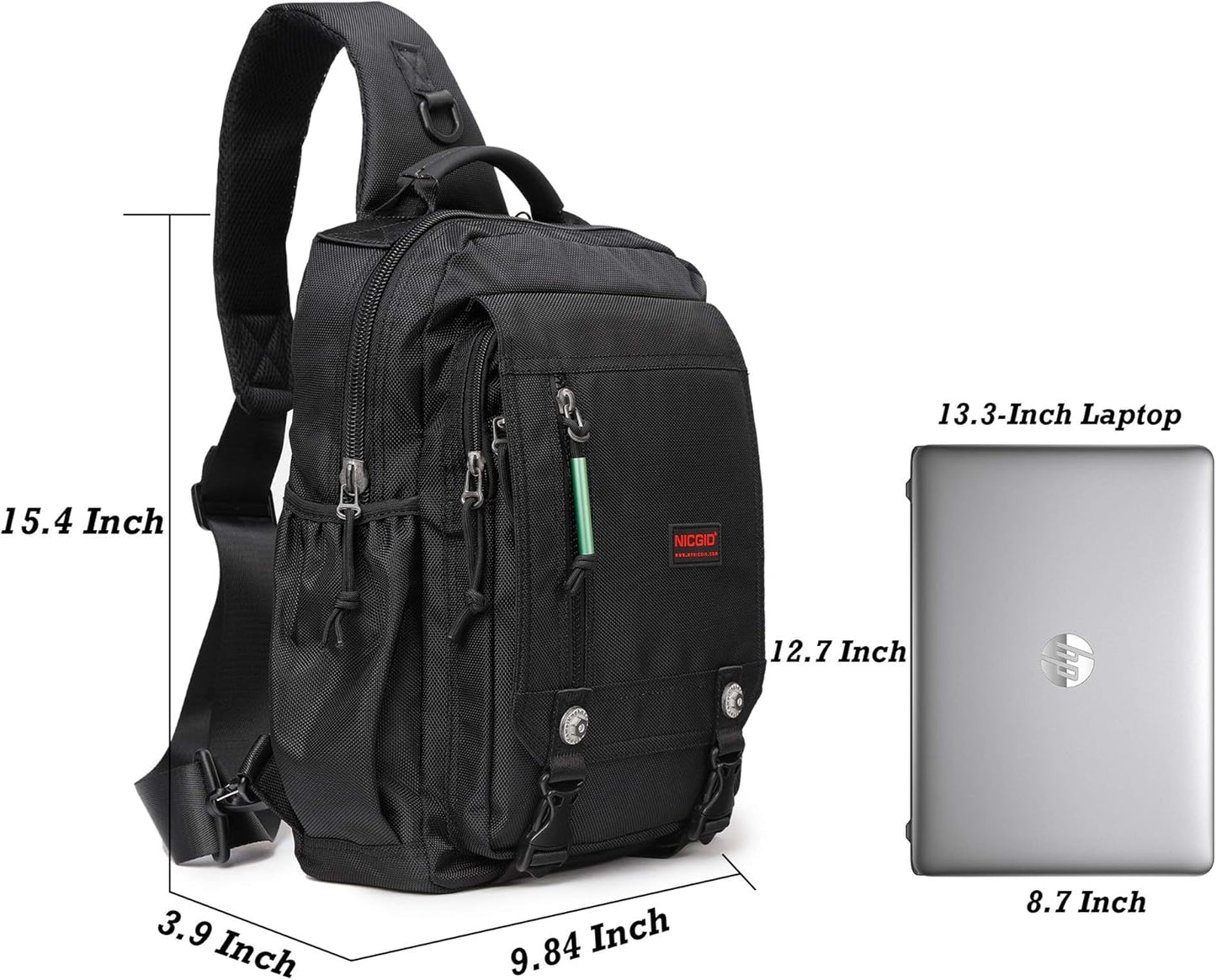 NICGID Sling Bags Chest Shoulder Backpacks, 12.5'' 13.3'' 14.1'' 15.6''Laptop Backpack Crossbody Messenger Bag Travel Outdoor