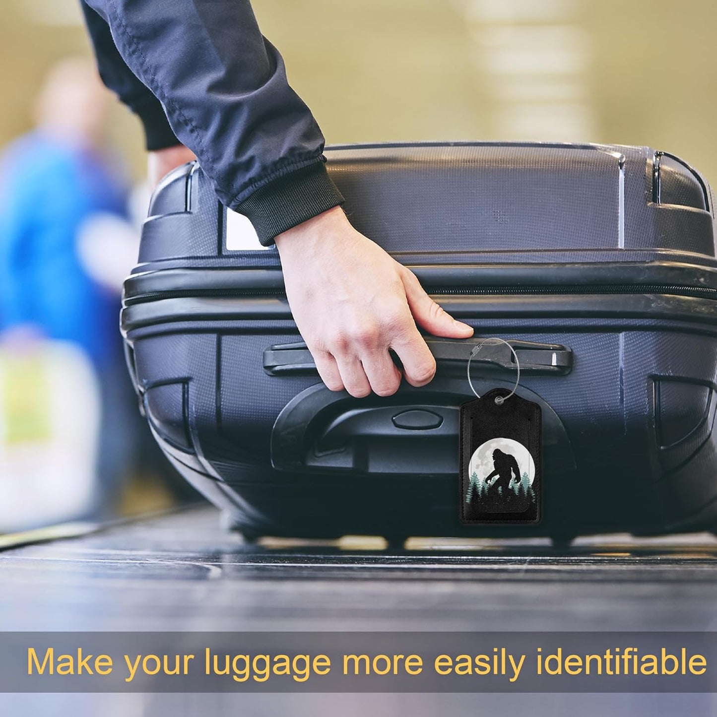 2 Pack Luggage Tag for Suitcase, Bigfoot Forest Moon Leather Suitcase Tags Identifiers with Privacy Name Address Labels & Durable Steel Loop for Women/Men Travel