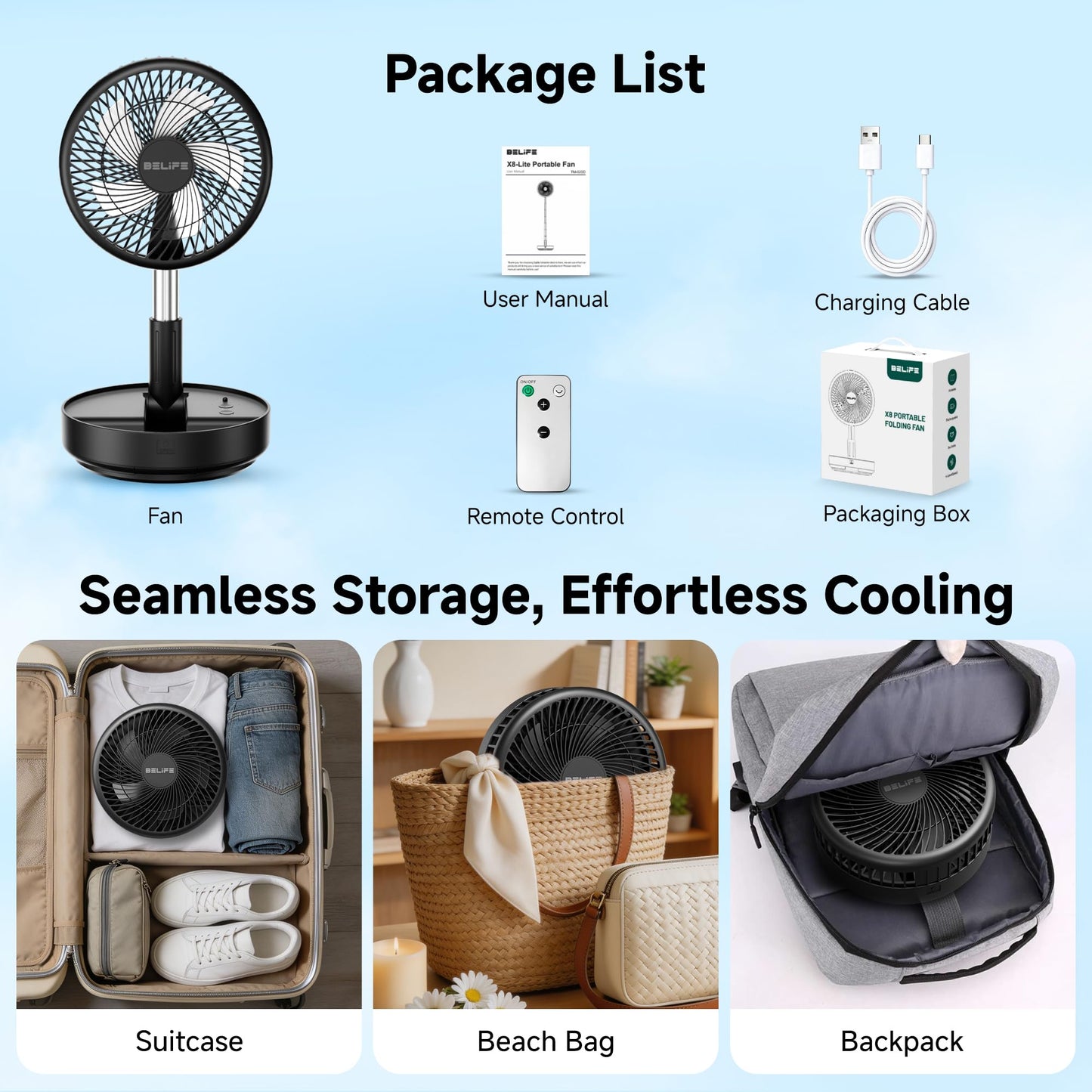 Belife X8 Portable Oscillating Camping Fan for Travel