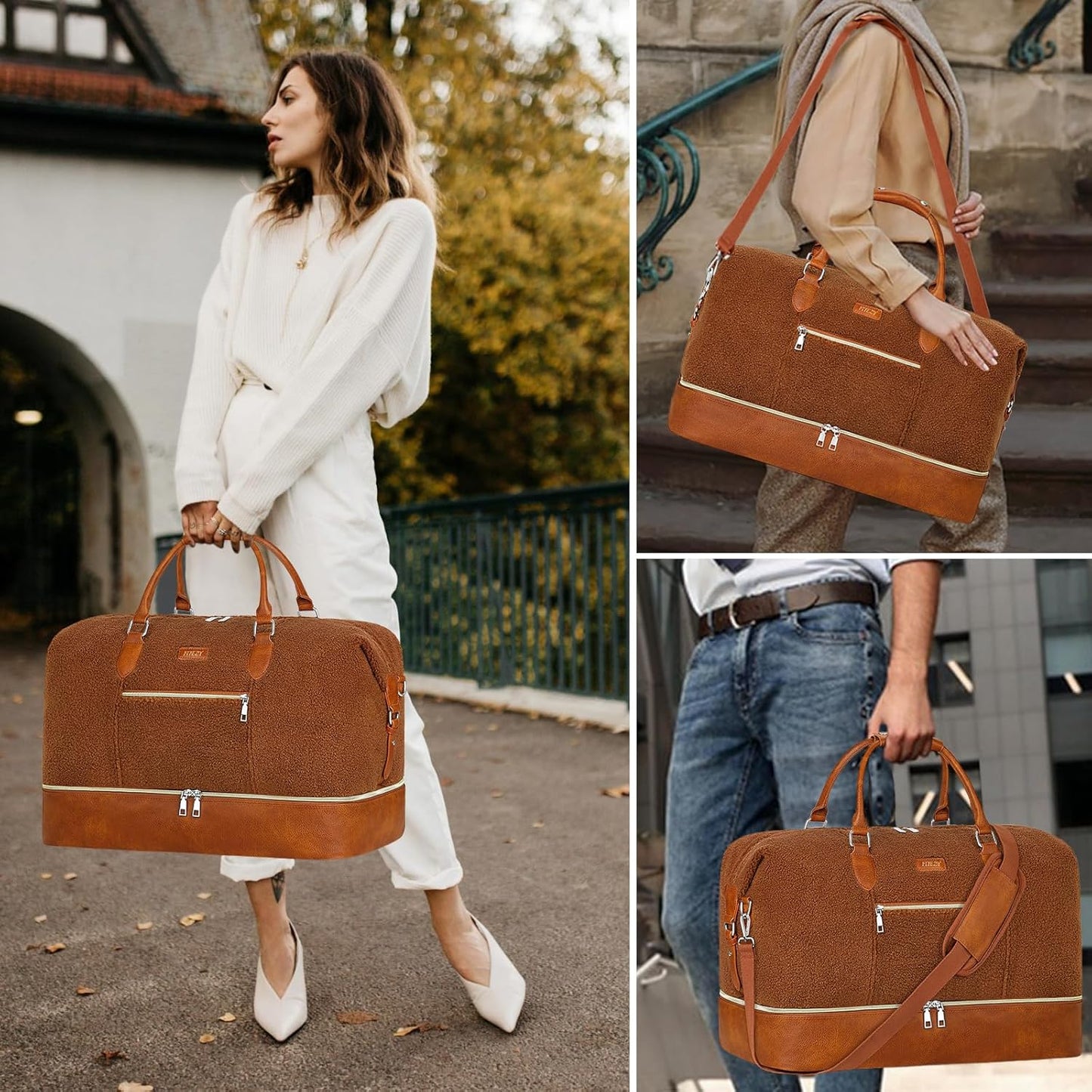 Weekender Bag for Women, Travel Duffel Bag Carry On Overnight Bag with Shoe Compartment Large Nylon Travel Weekend Tote Bag