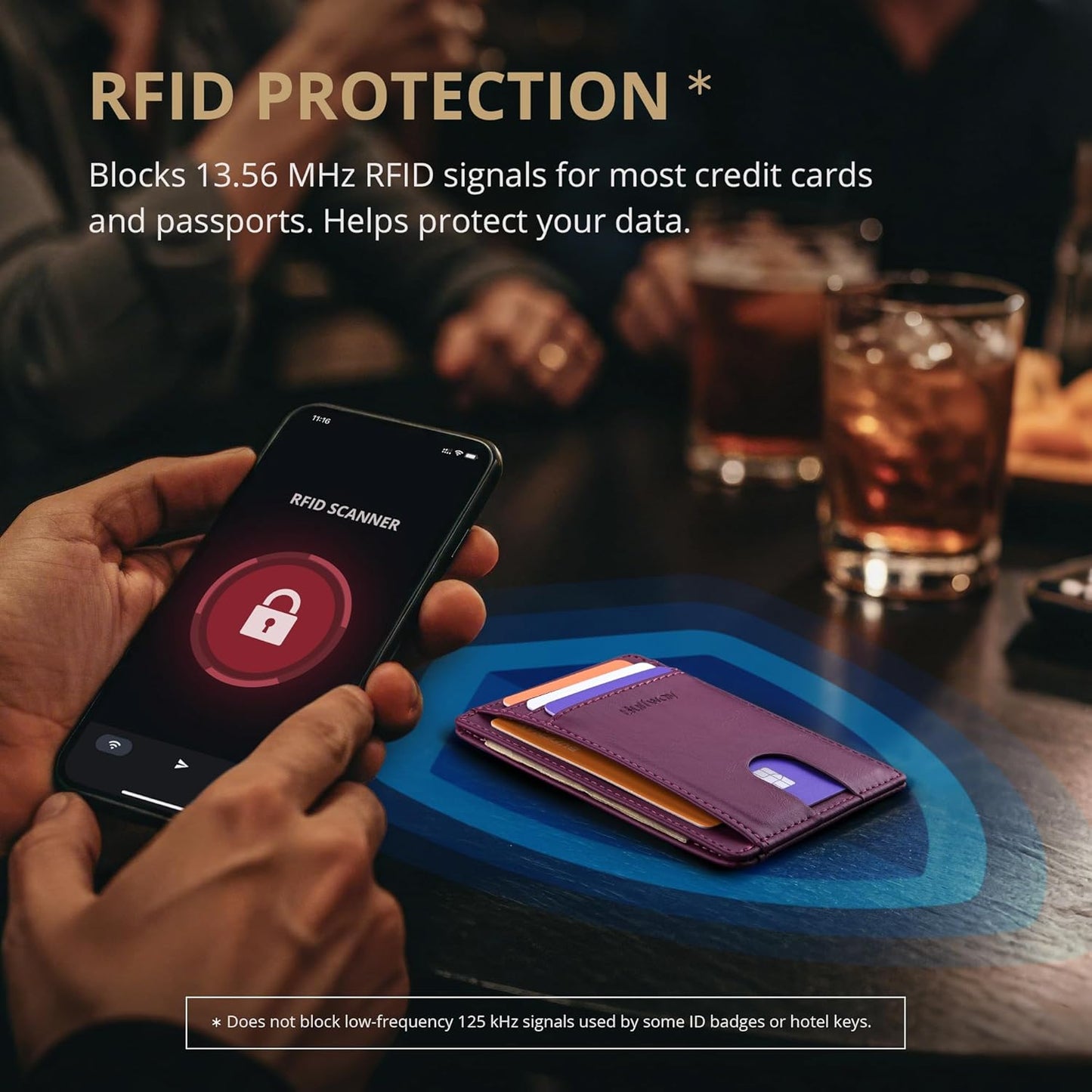Buffway Slim Minimalist Front Pocket RFID Blocking Leather Wallets for Men and Women - Alaska Purple