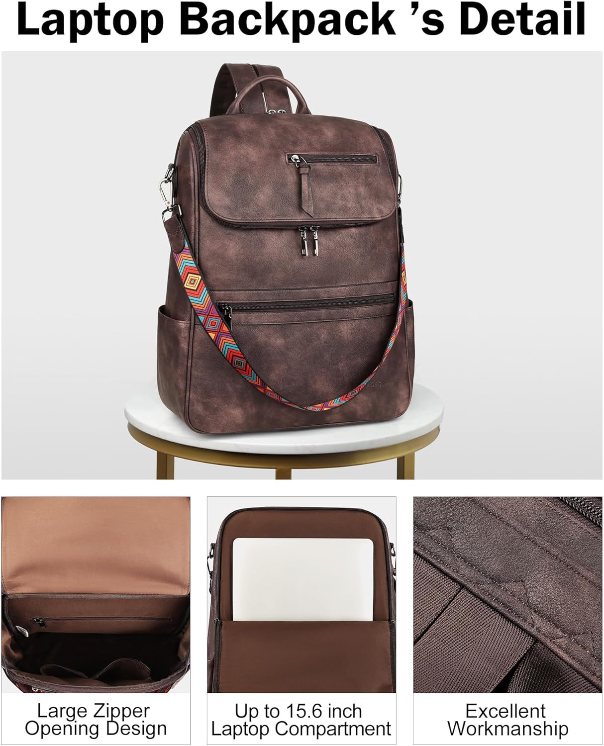 FADEON Laptop Backpack for Women Leather Travel Backpack with Laptop Compartment, Designer Ladies