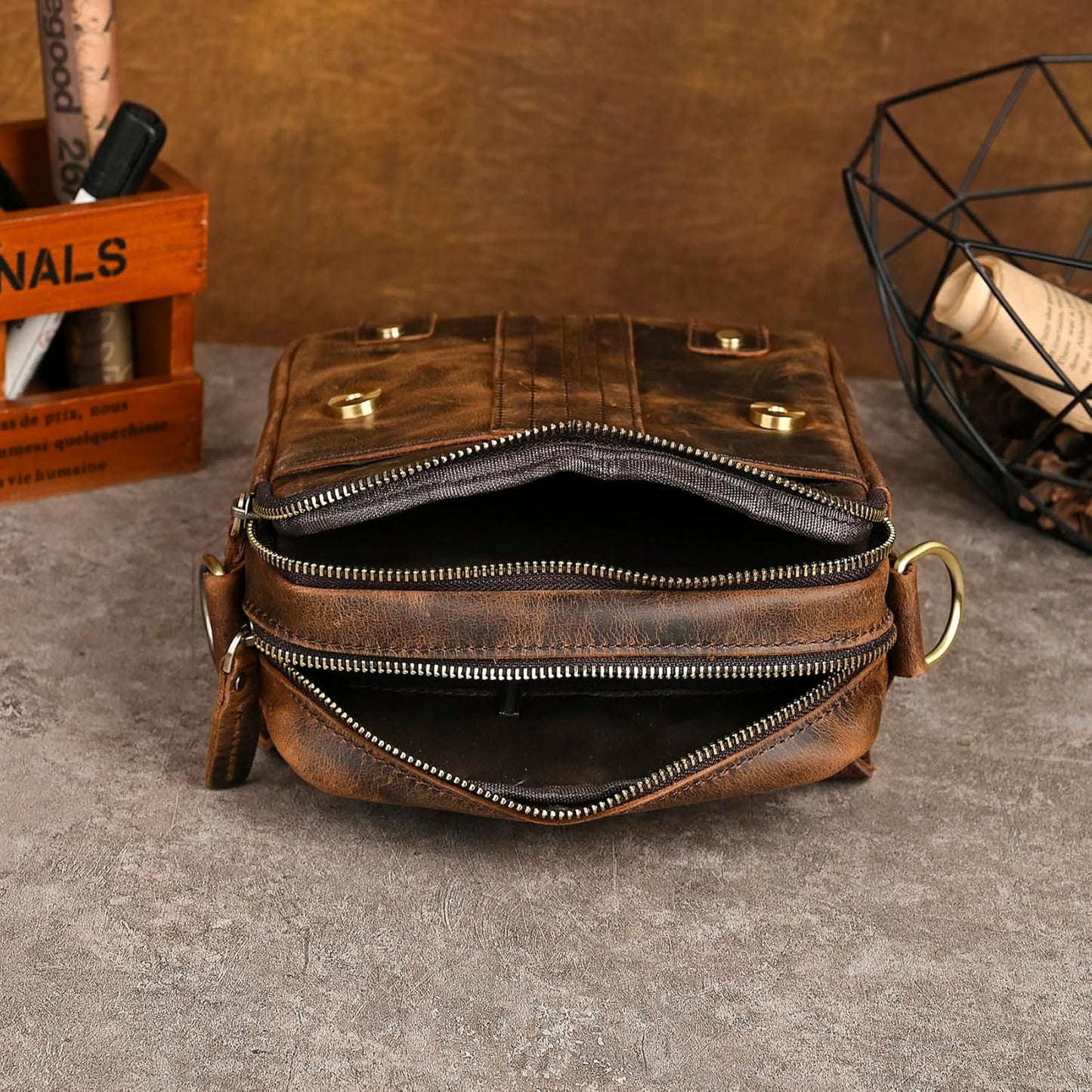 Canvas + Genuine Leather Travel A4 Tote Satchel Messenger Cross-body One Shoulder Bag For Men Male FB144