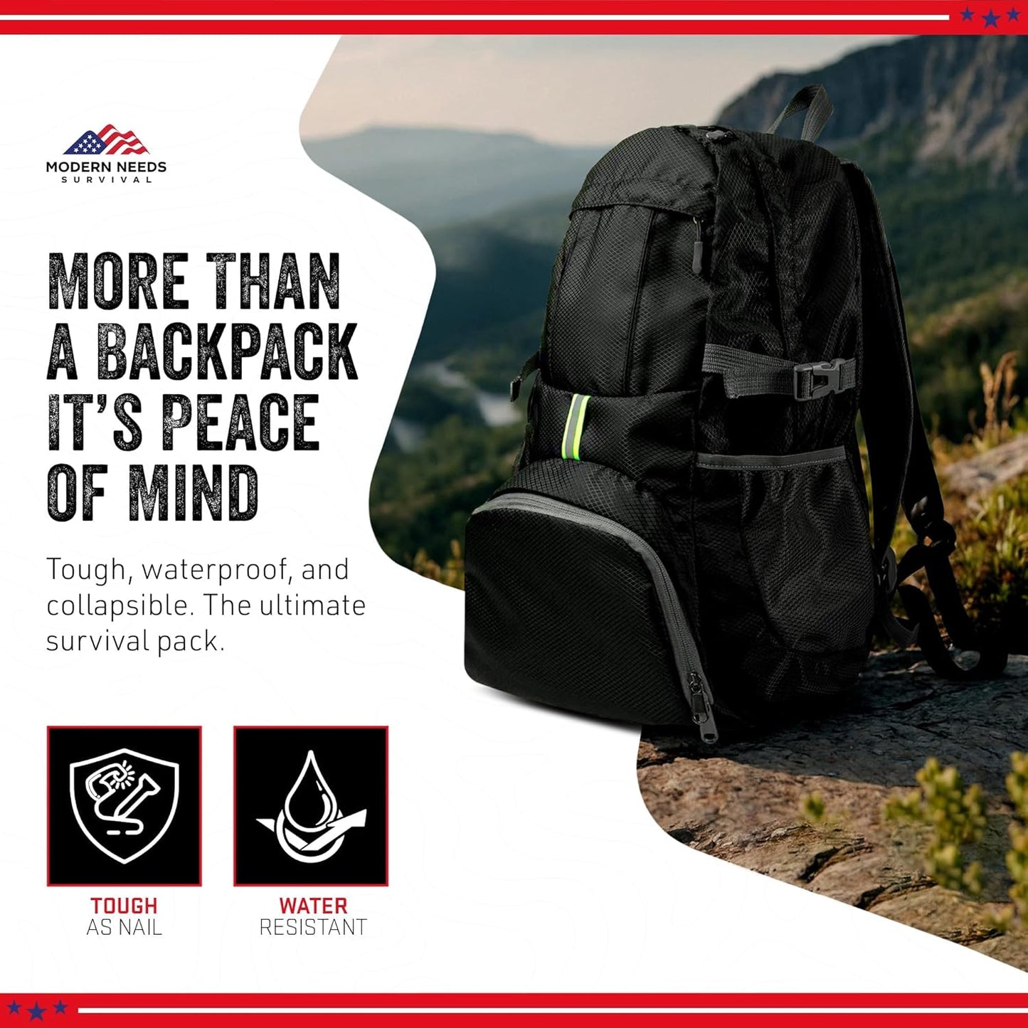 MODERN NEEDS Ready Pack 35L — Foldable Backpack for Travel | Lightweight, Water Resistant Hiking Daypack | Compact, Packable Backpack for Men & Women | Great for Camping & Daily Use