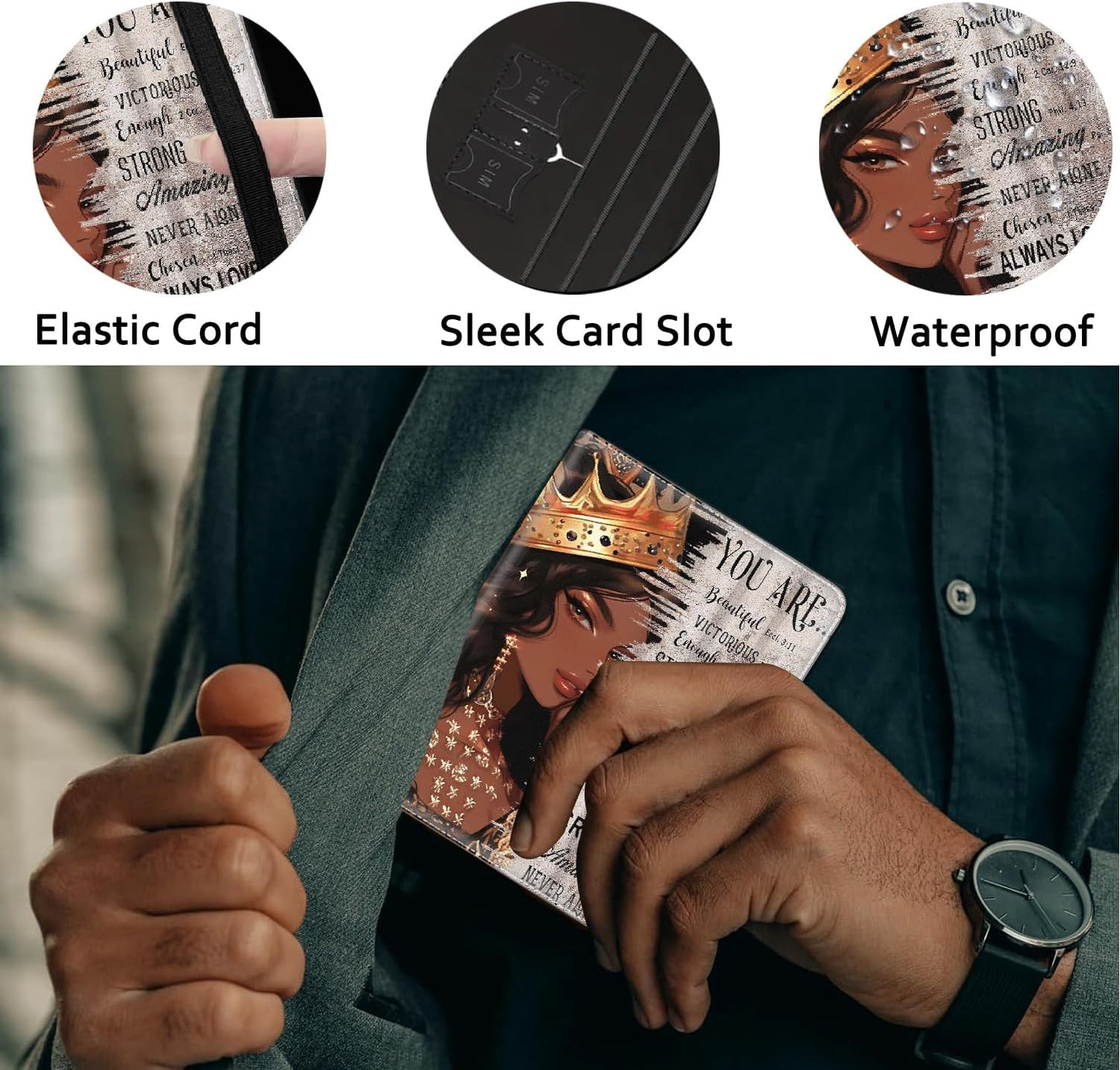 Passport Holder Women Wallet with Luggage Tag, Leather Passport Cover with RFID Blocking, Travel Accessories Multi Card Slot Passport Case for Men,African American Black Girl Quotes