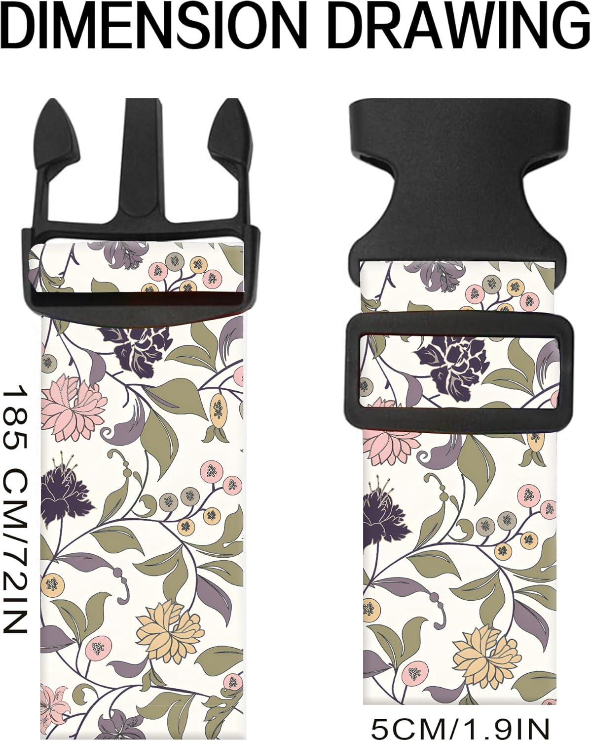 Luggage Straps for Suitcases, Adjustable Travel Belt, Durable Wide Luggage Strap, Cute Suitcase Strap Identifiers with Buckle, Bag Straps for Luggage, Cute Boho Flowers