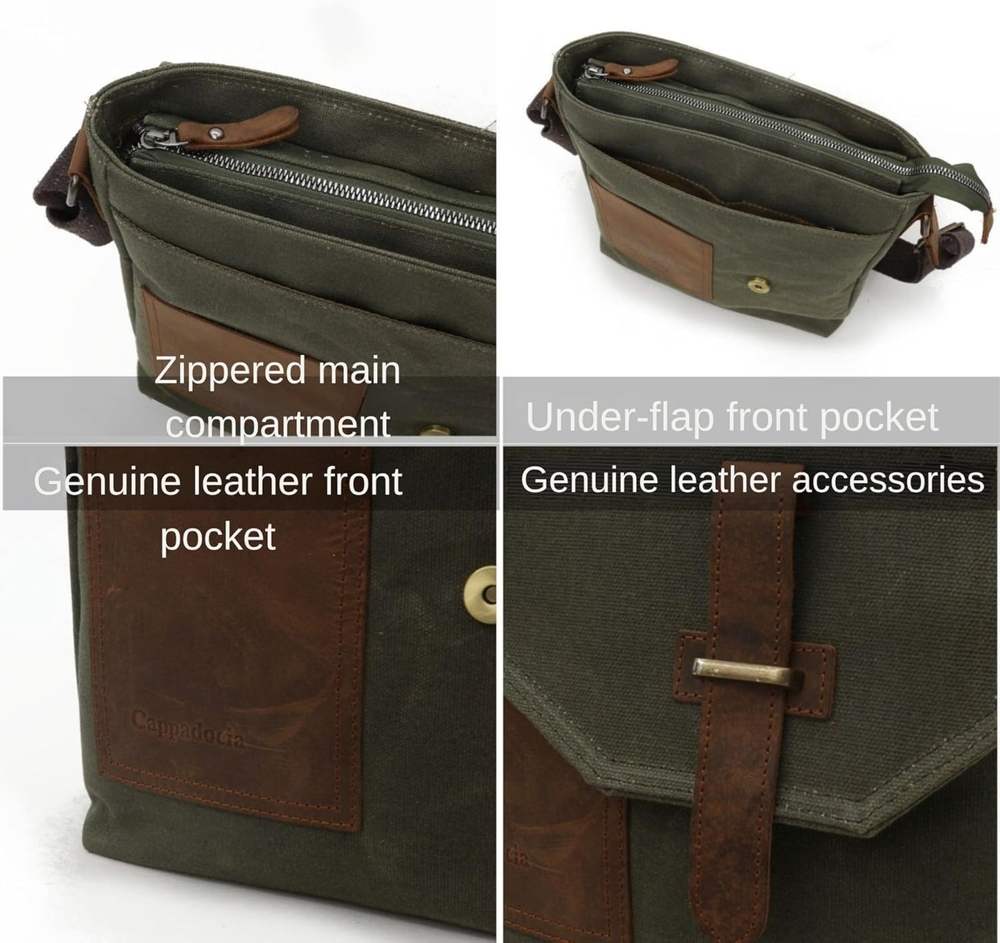 Waxed Canvas Shoulder Bag – Waterproof Leather Detailed Messenger Bag
