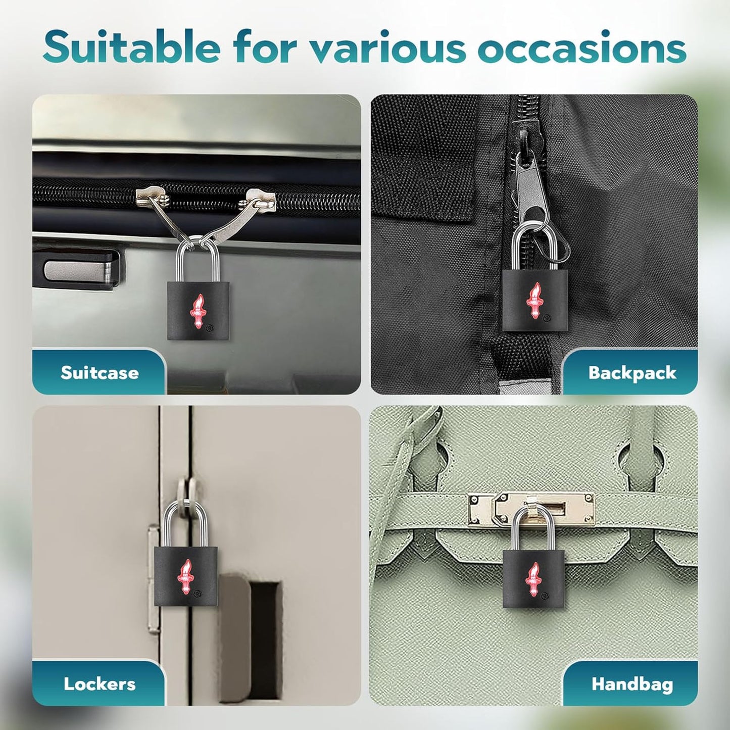 4 Pack Black TSA Luggage Locks with Key+4 Pack Travel tag, Luggage Lock TSA Approved for Backpacks, Bags and Luggage, 4 Pack Black Lock+4 Pack tag