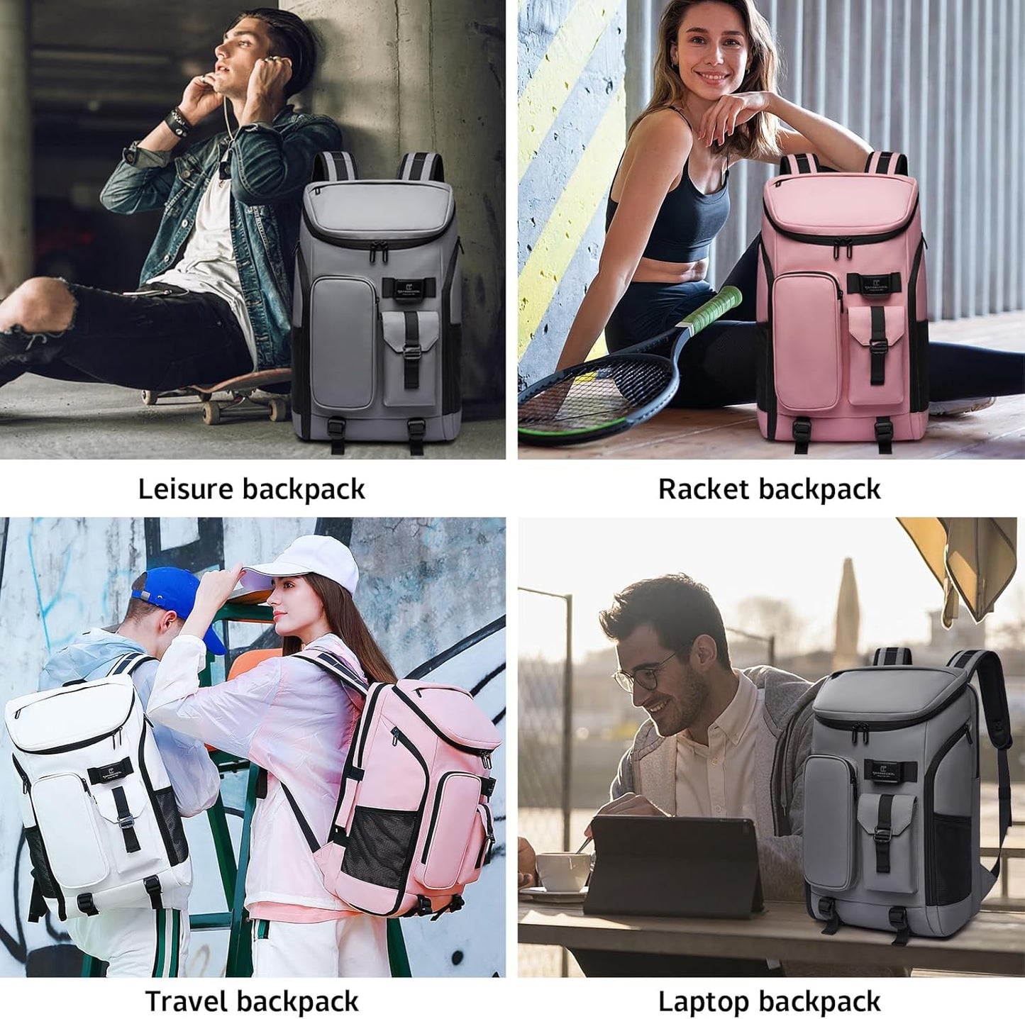 Carry on Travel Backpack for Men Women,30L Multi-Pocket 17.3inch Laptop Backpack, Sports Gym Tennis Badminton Backpack with Shoe Compartment-Grey