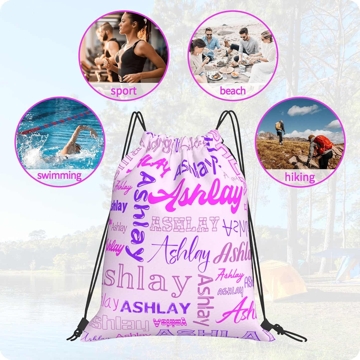Personalized Drawstring Bag with Your Name Drawstring Backpack for Men Women Small Gym Beach Shopping Sport Yoga Bag (Custom Name-16)