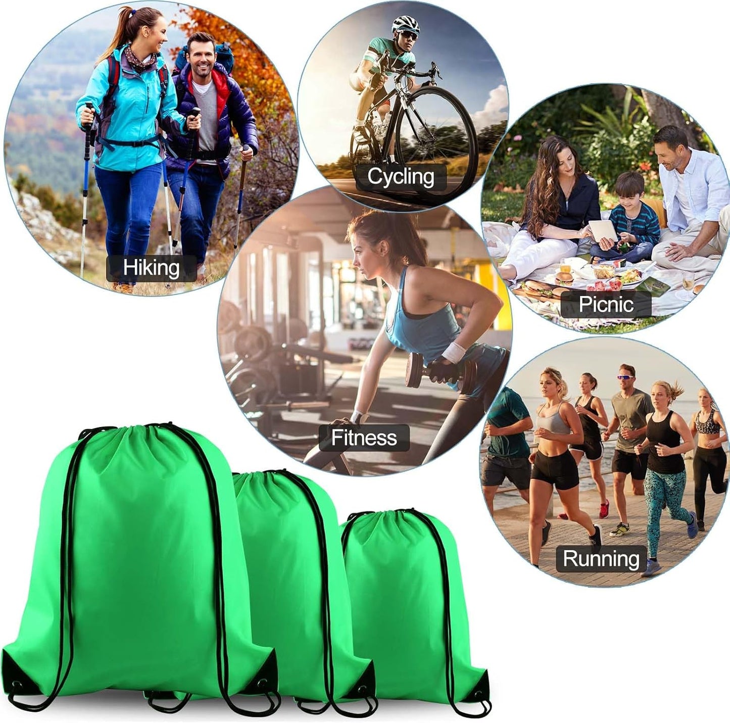 PLULON 15 Pcs Green Drawstring Bags Drawstring Backpack Bulk, String Backpack Cinch Sack Sport Gym