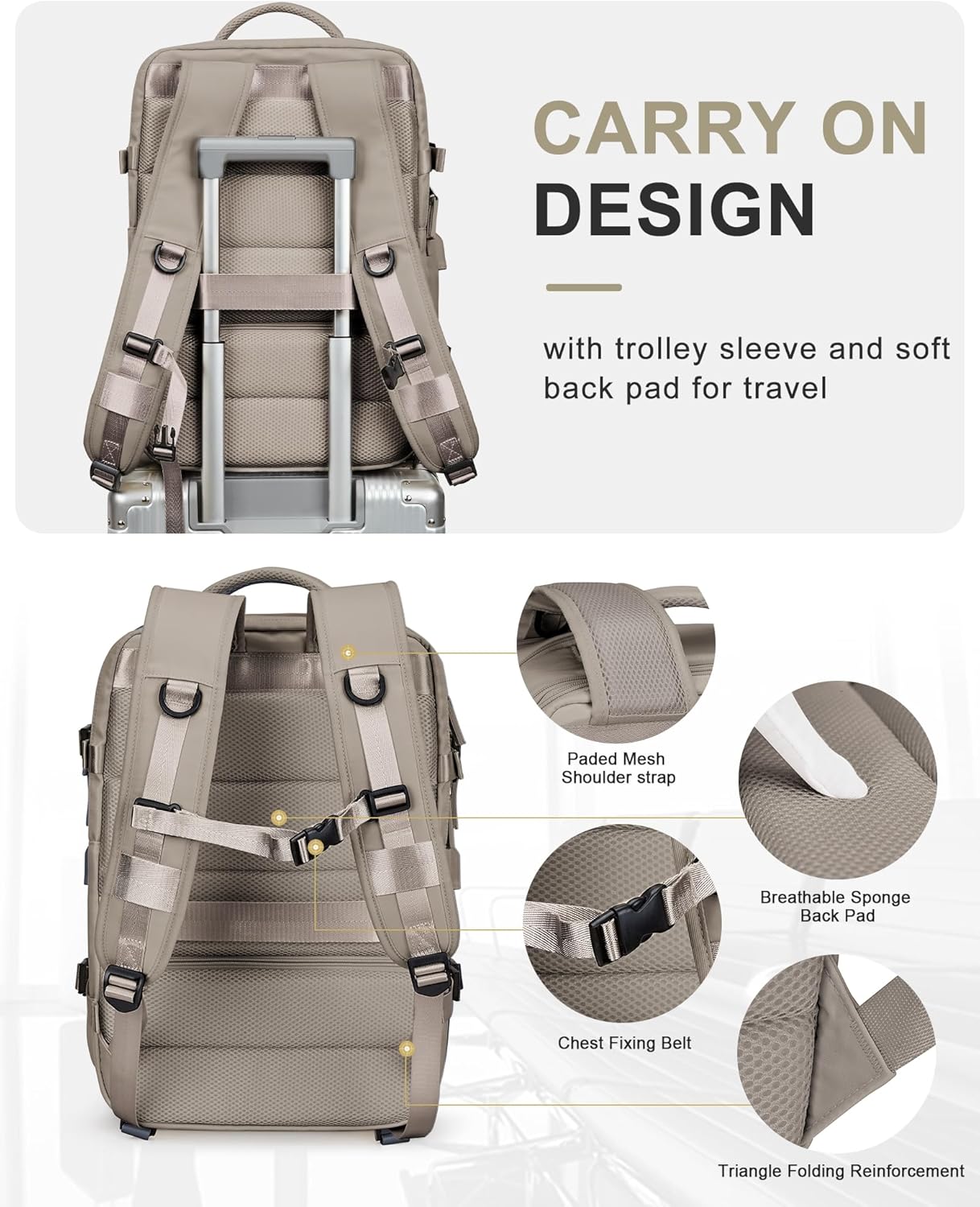 WONHOX Large Travel Backpack Carry on Flight Approved Laptop Work Business Backpack for Women Men Mochila de Viaje