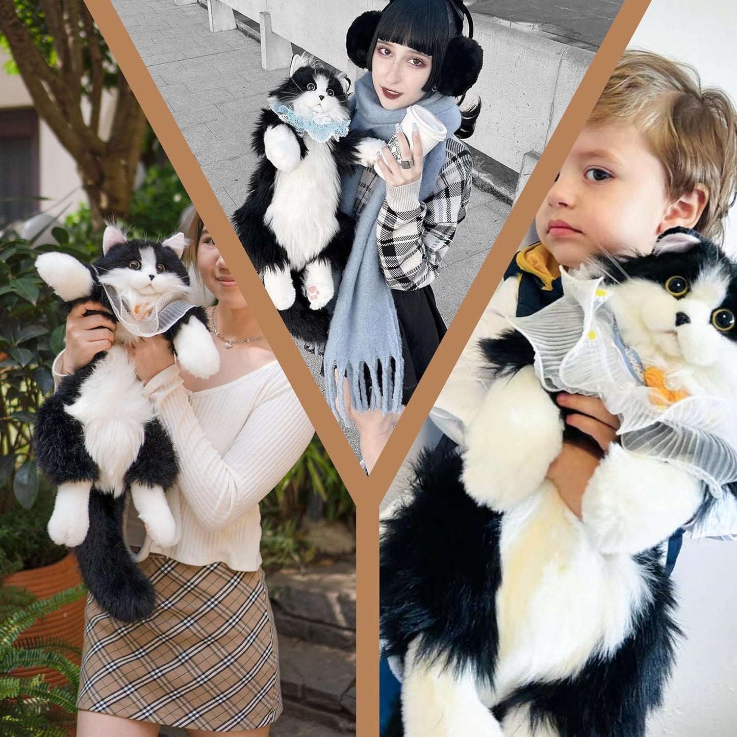 Chongker Stuffed Realistic Cat Plush Backpack - Cute and Soft Stuffed Animal Backpack with Adjustable Straps, Black